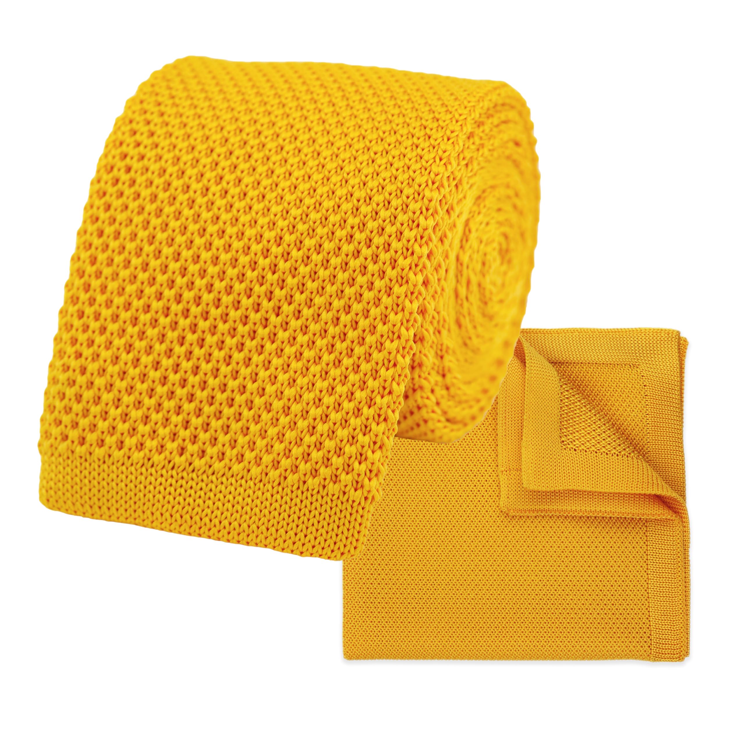 The Gents Lab Men's Mustard Yellow 100% Polyester Square End Knitted Tie & Pocket Square Sets - Many Colours (Mustard Yellow)