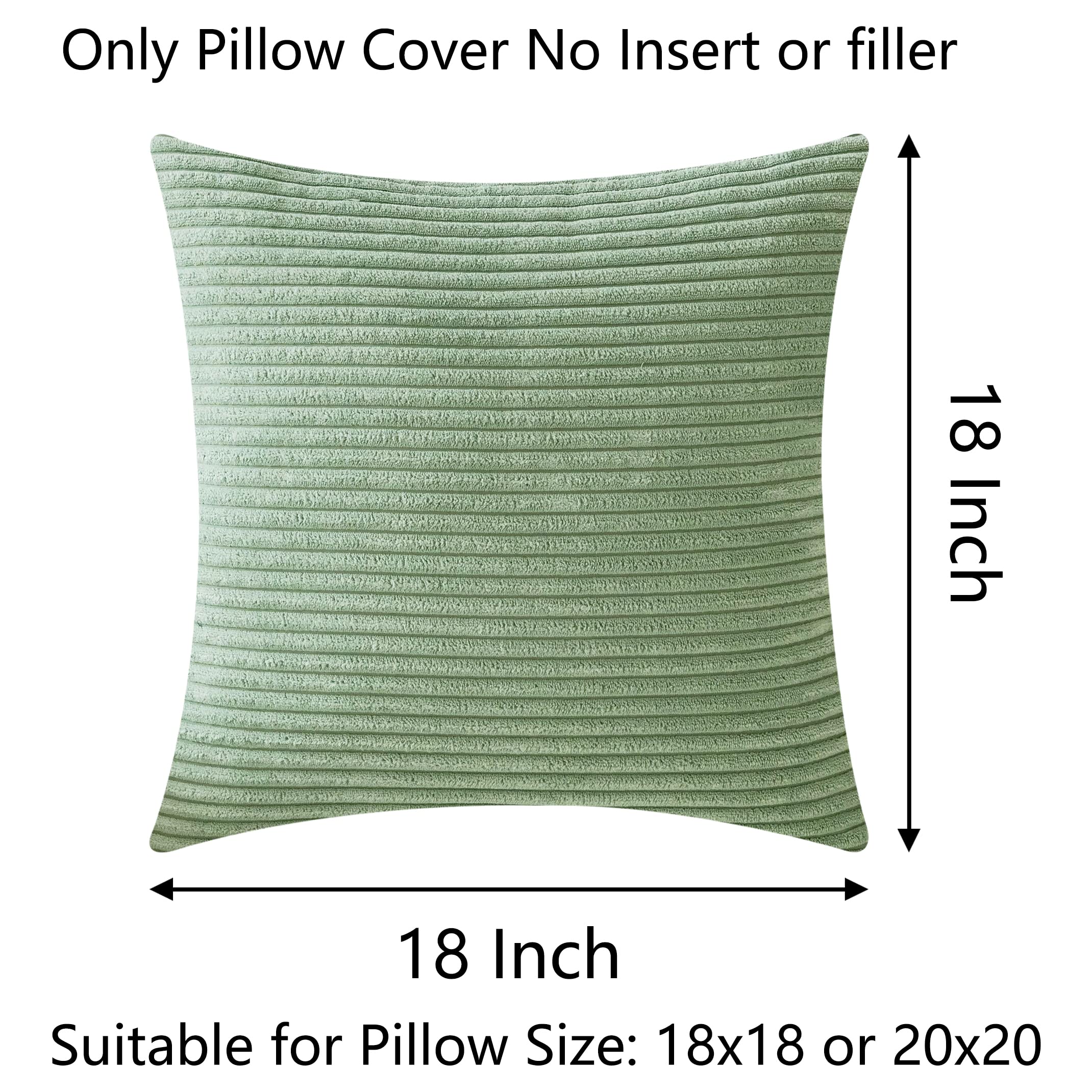 Juego 4 Fundas Almohada Decorativas Fundas Cojín Pana Sungeek - Juego 4 Unidades 45x45cm Verde Salvia Rayas Juego Cojines Salón
