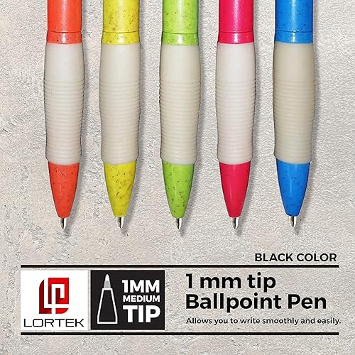 Miniatura 7 de Lortek 50 bolígrafos ecológicos para escribir, punta media, tinta negra para tomar notas, diario, planificadores, escuela, trabajo, hogar, hechos de