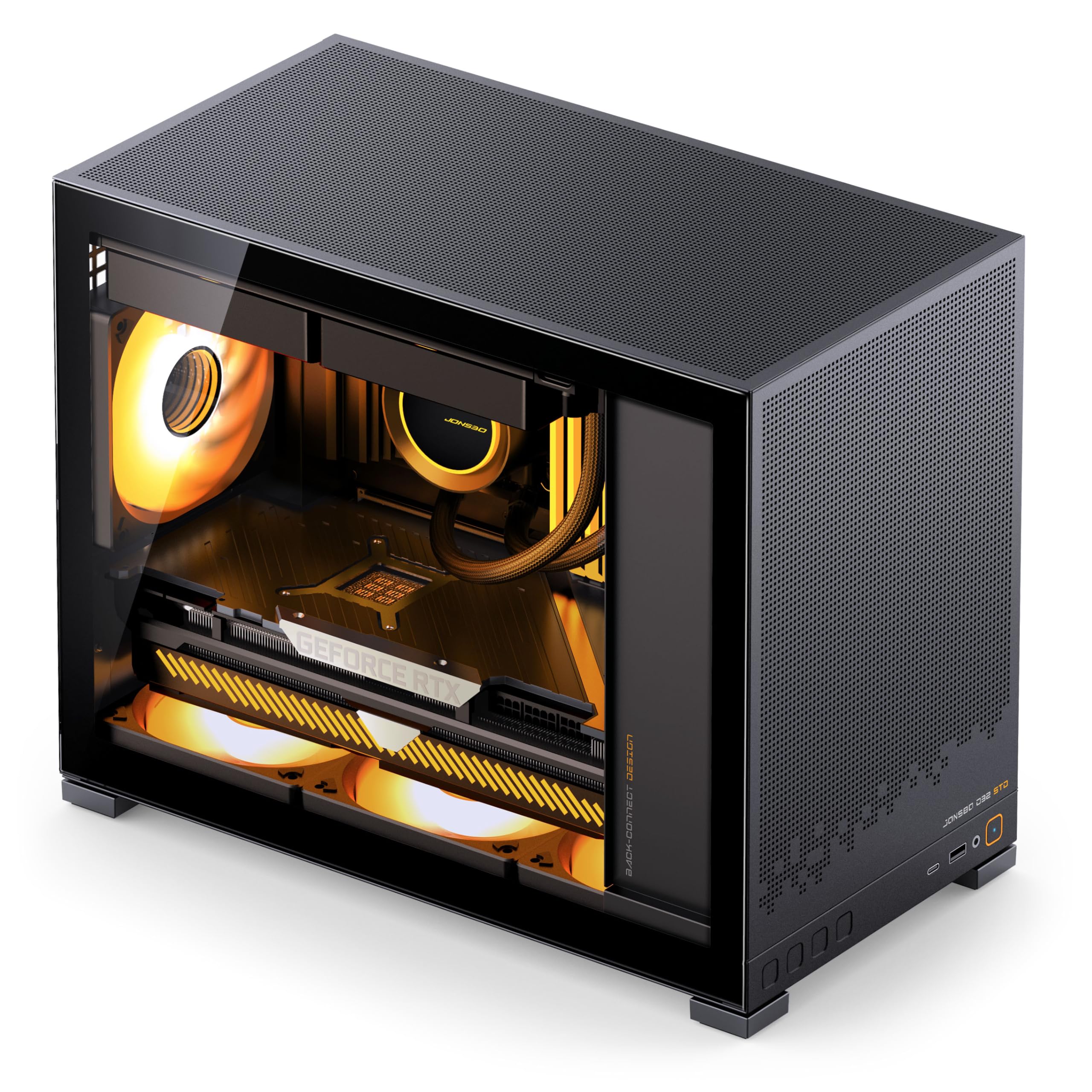 Jonsbo D32 STD Case PC Nero | Mini Case per Micro-ATX con vetro temperato, compatibile Back-Connect, forte flusso d'aria, compatto e stiloso per build da gaming