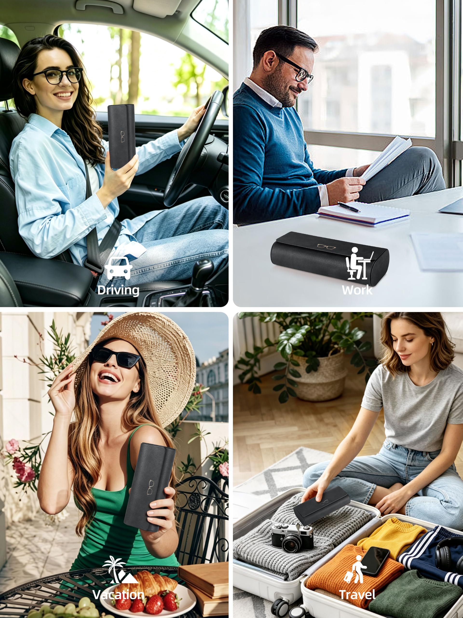 ExtreLife Smart Brillenetui, Funktioniert mit Apple Find My, Hartschalen-Sonnenbrillenetui für Damen Herren, Brillenetui mit GPS-Tracker, PU-Leder, Anti-Verlust, Wiederaufladbar, Schwarz