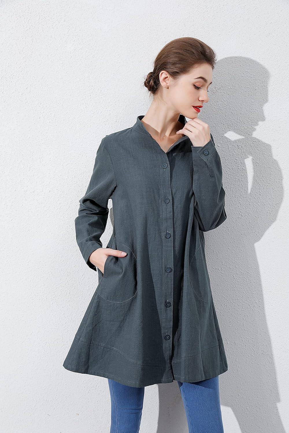 Laovanln Women's Linen Shirts Jackets Button Down Long Sleeve Cotton Blouse Tops with Pockets - Image 4