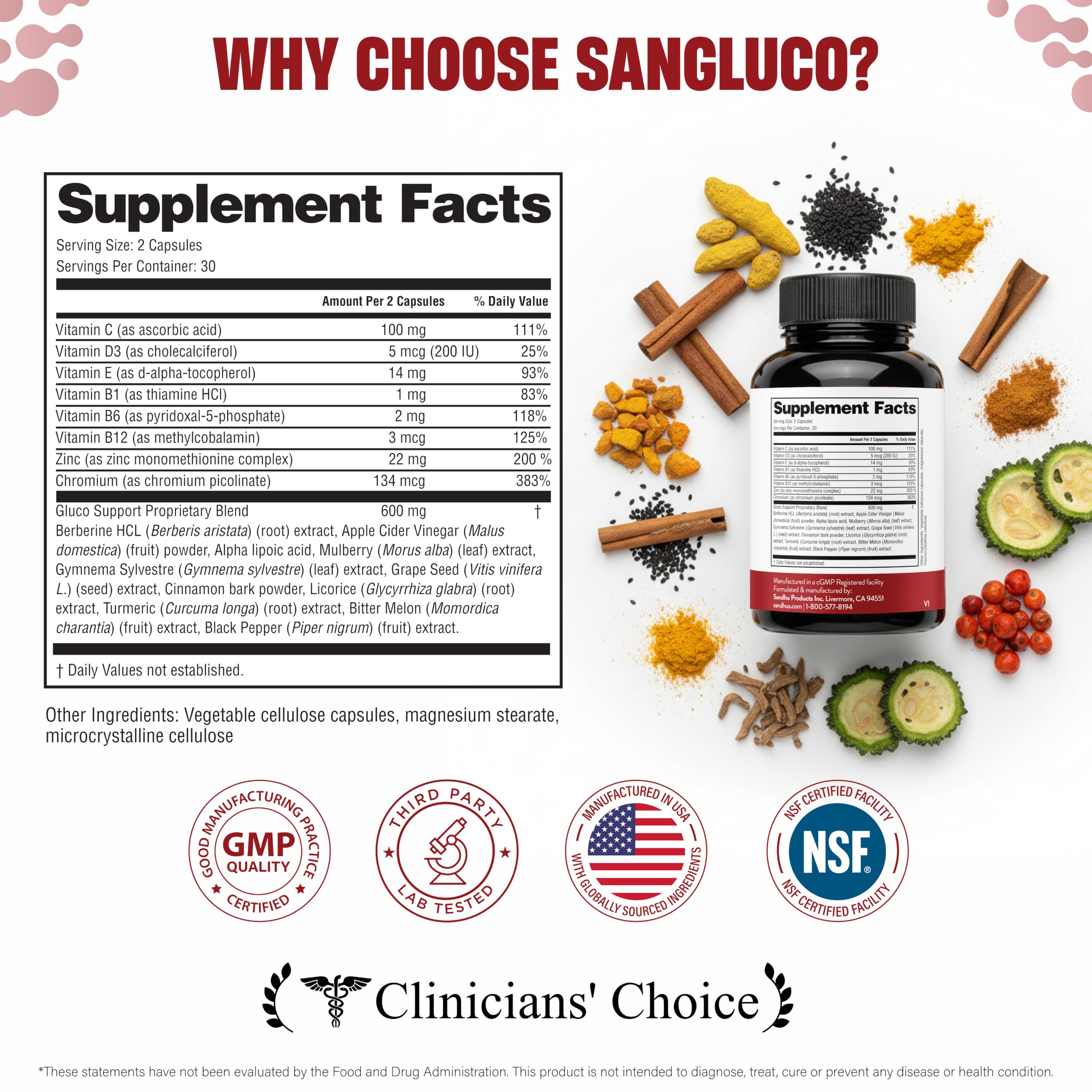 Sangluco Berberine Ceylon Cinnamon Chromium Turmeric Apple Cider Vinegar Bitter Melon Supplement | Supports Healthy Levels Already Within Normal Range | 60 Capsules — Amazon image 8