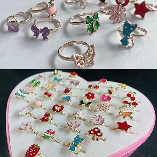 Miniatura 6 de monochef 36 piezas de anillos de joyería para niñas pequeñas en caja, ajustables, sin duplicación, para niños y niñas, juego de disfraces, princesa