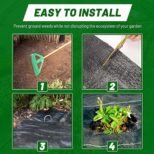 Miniatura 5 de Tela de barrera de malezas para jardín, tela de paisaje de 3.2 onzas, tela resistente para malas hierbas, 3 pies x 100 pies, color negro