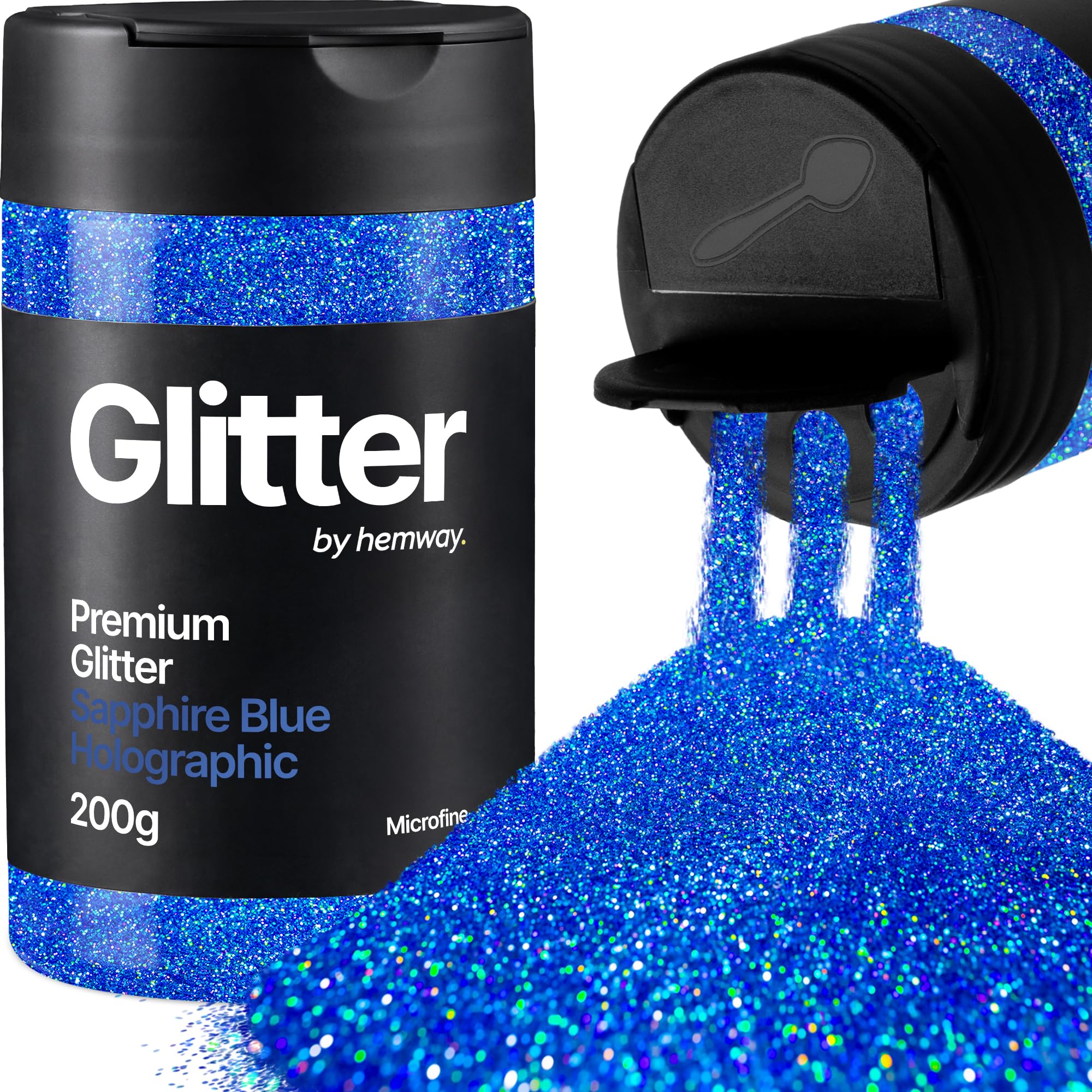 Hemway Sapphire Blue Holographic Glitter Shaker, 200g Microfine Glitter for Crafts Metallic Flake Sequins for Resin & Epoxy Crafts for Decorating, Halloween, Christmas, Nail, Face, Art