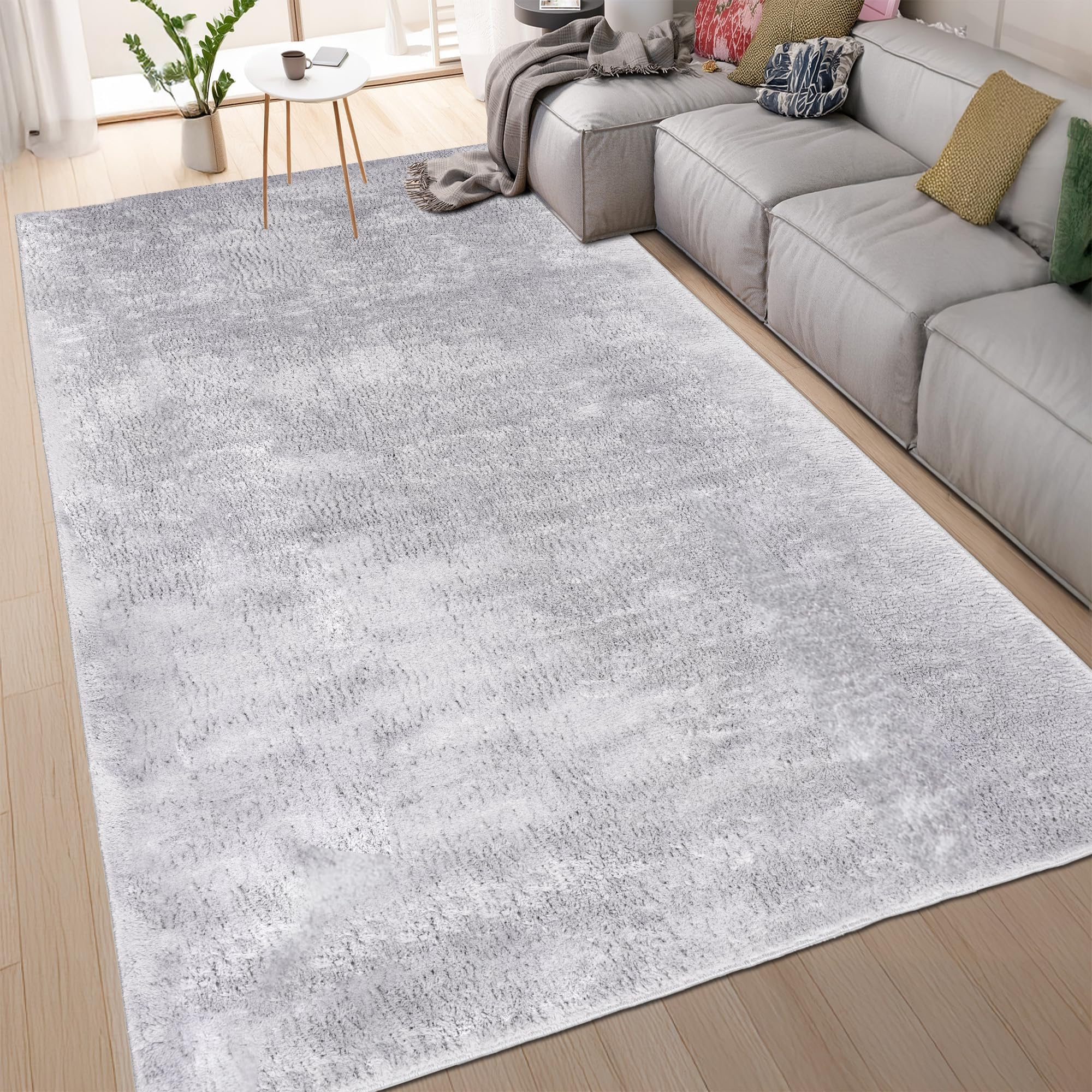 homeart Area Rugs – Soft, Short Pile Monochrome Carpets - Anti-Slip Backing, Machine Washable, Modern Fluffy Rugs for Living Room, Bedroom, Kitchen, Enterance - Light Grey, 200x290 cm