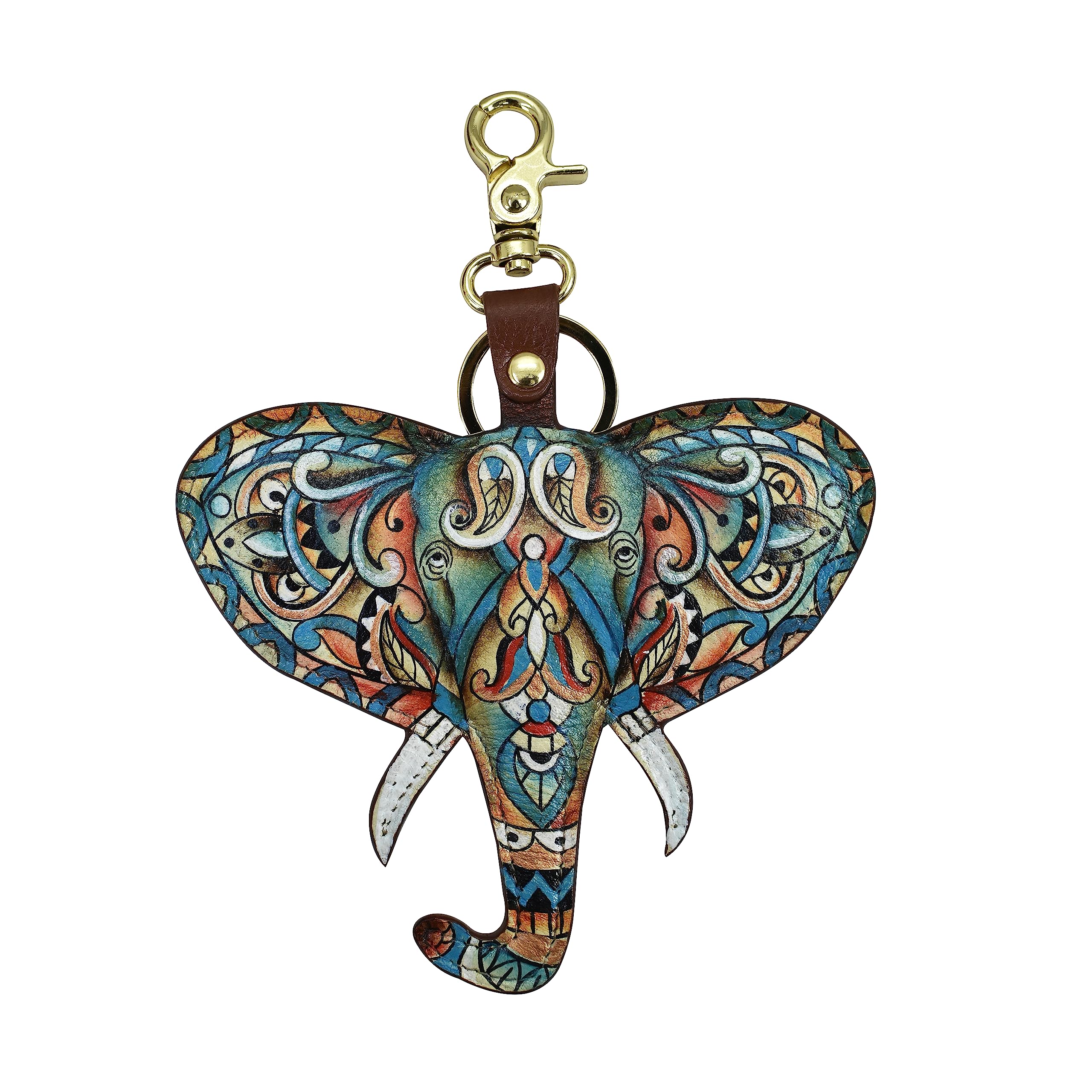 AnuschkaHandpainted Leather Keyring/Charm Luscious Lilies Denim