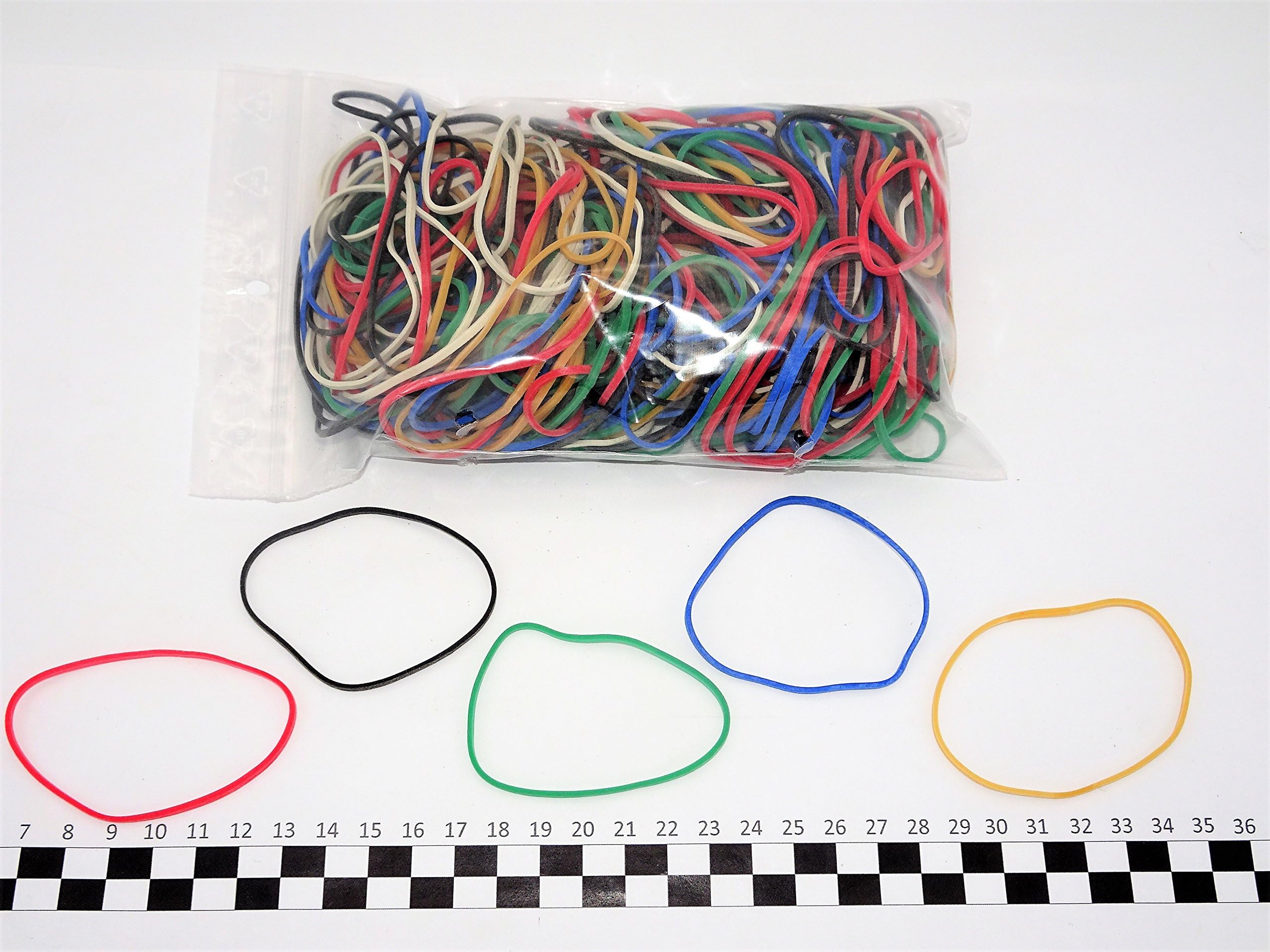 Progom - Rubber bands - 80(ø50) mm x 1.7 mm - mixed color (red, white,blond,green,blue,black) - 200 pieces