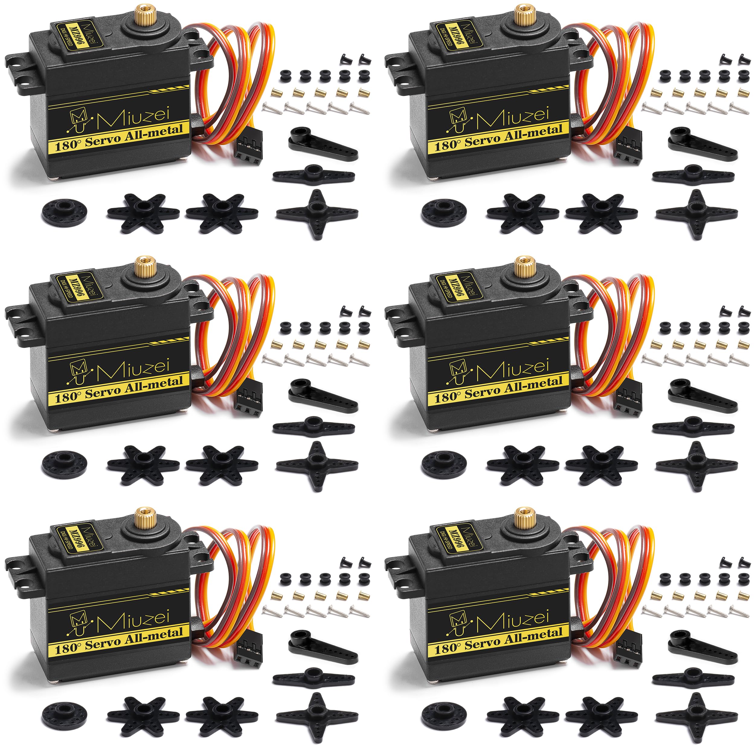 Miuzei 15KG Digital Servo Motor Metal Gear High Speed Torque Servo Motor for RC Car 1:8 1/10 12 Helicopter Airplane Car Boat Robot Arm Control (6pcs)