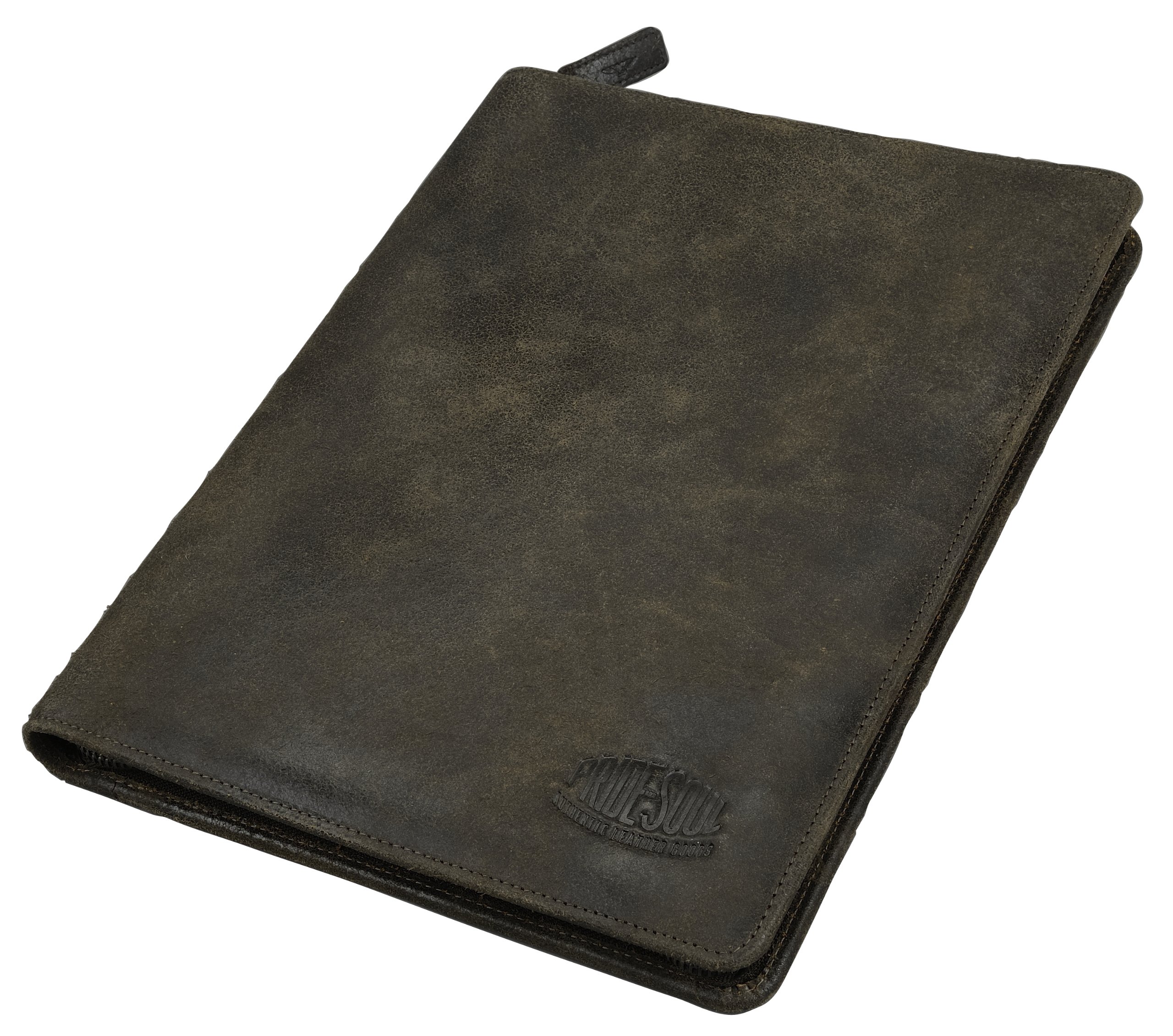 Pride and Soul 30106 Schreibmappe A4 mit Karo-Futter, Ledermappe im Vintage Look, Mappe mit 3 Stiftschlaufen, 5 Visitenkartenfächern und Netzfach, Aktenmappe aus echtem Leder, Aktentasche, Braun