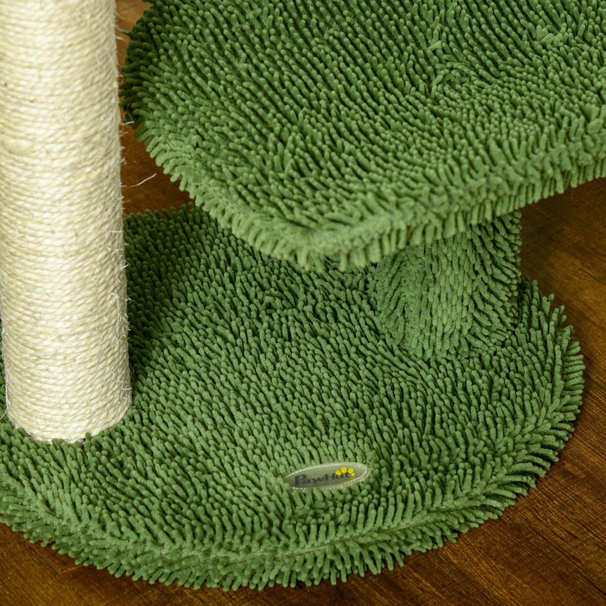 PawHut Albero per Gatti a forma di Cactus con Tiragraffi, Pallina da Gioco e Piattaforma, Torre per Gatti in Truciolato e Ciniglia, 35x31x55.5 cm, Verde e Bianco