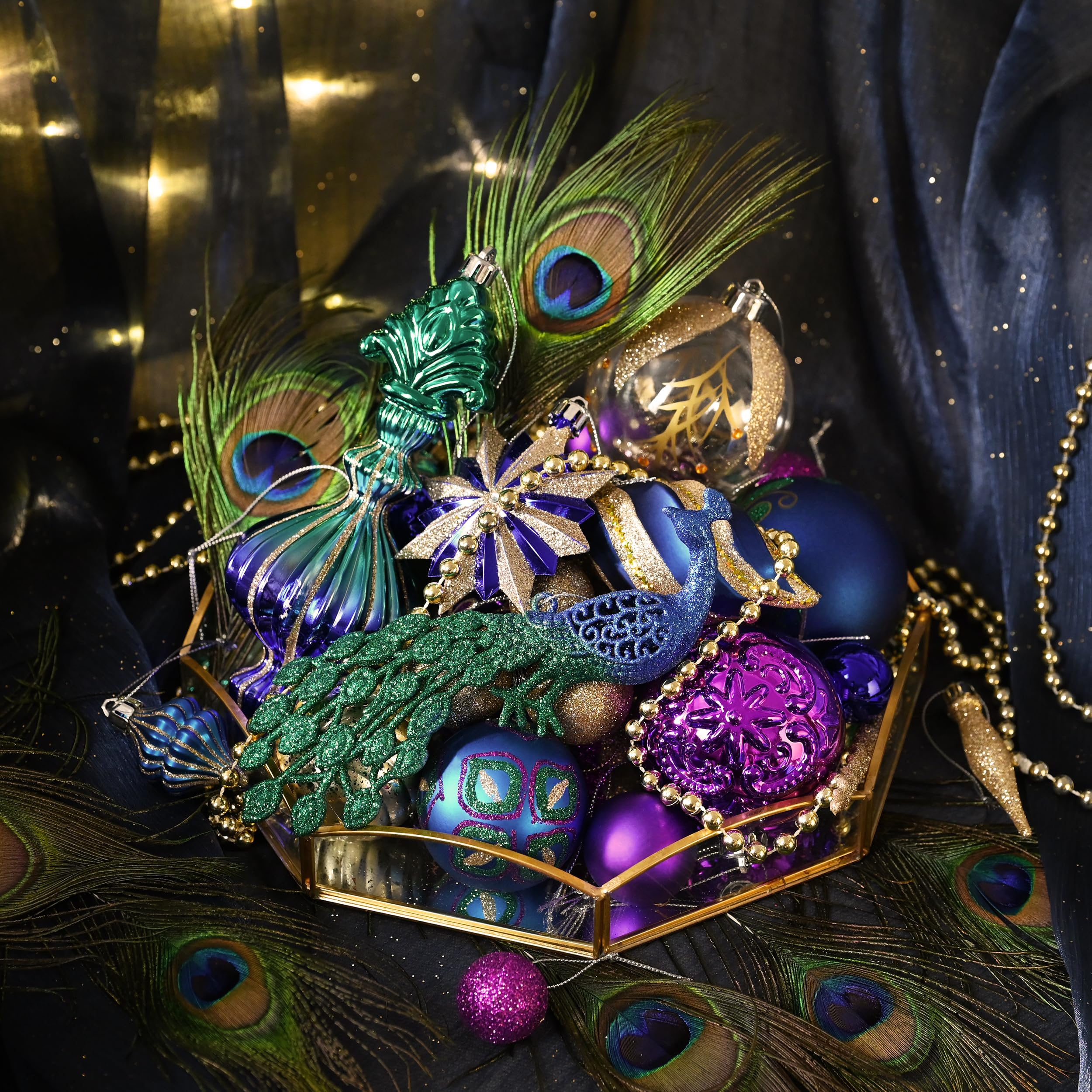 Valery Madelyn Lot de 80 Boules de Noël incassables à Suspendre pour Sapin de Noël, Bleu Paon, Violet, Vert