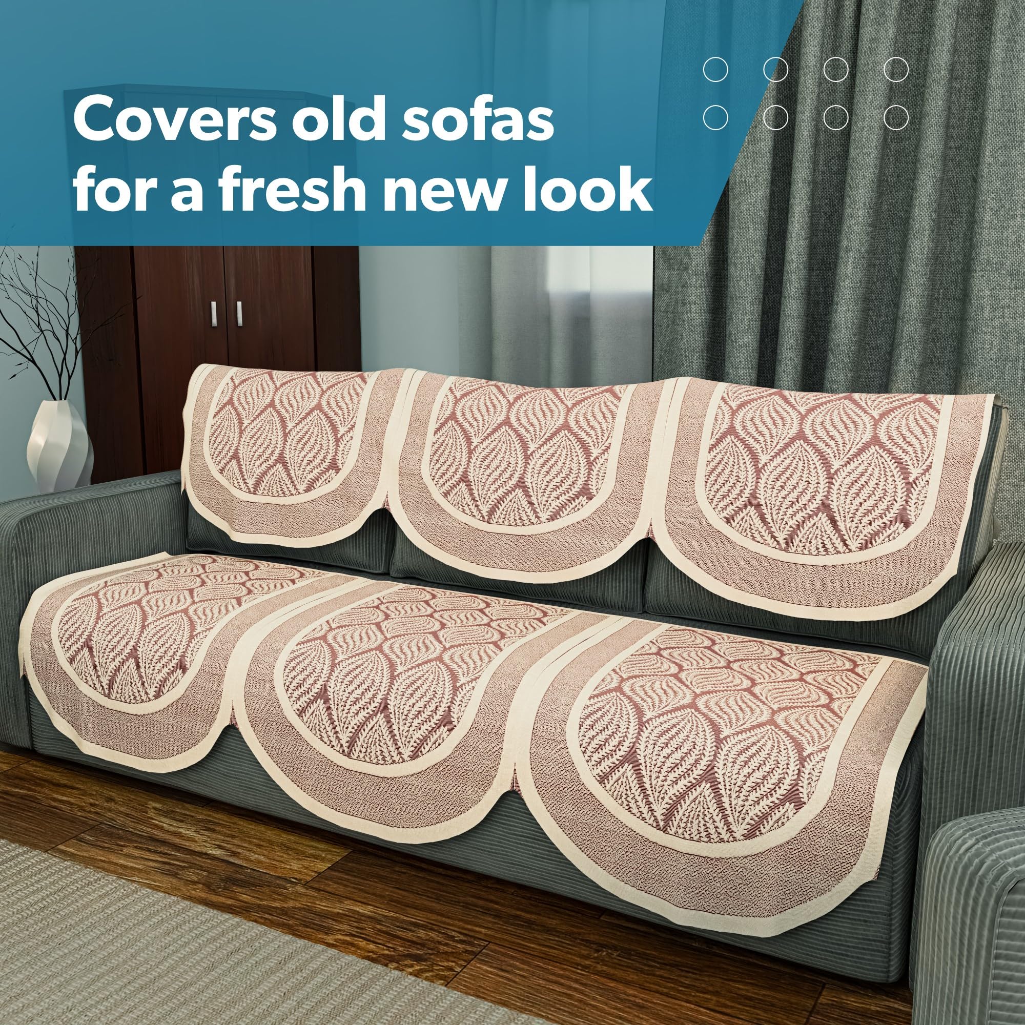 Stylish 5-Seater Sofa Covers - Maroon Cotton -5
