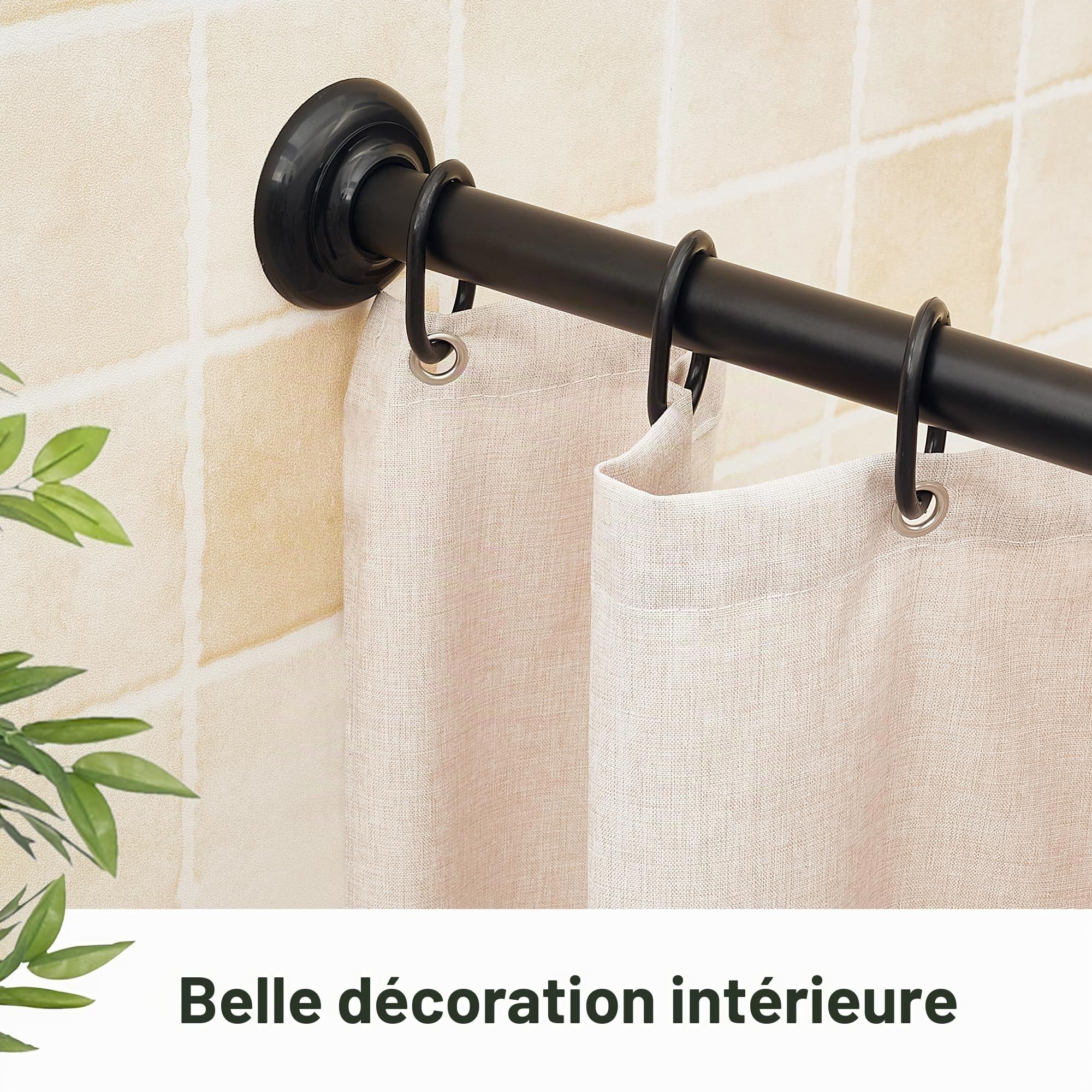 Tringle à rideau de douche en forme de U 88 x 176 x 88 cm | Barre de douche d'angle en acier noir mat | Avec support de plafond et 12 crochets | Kit de montage