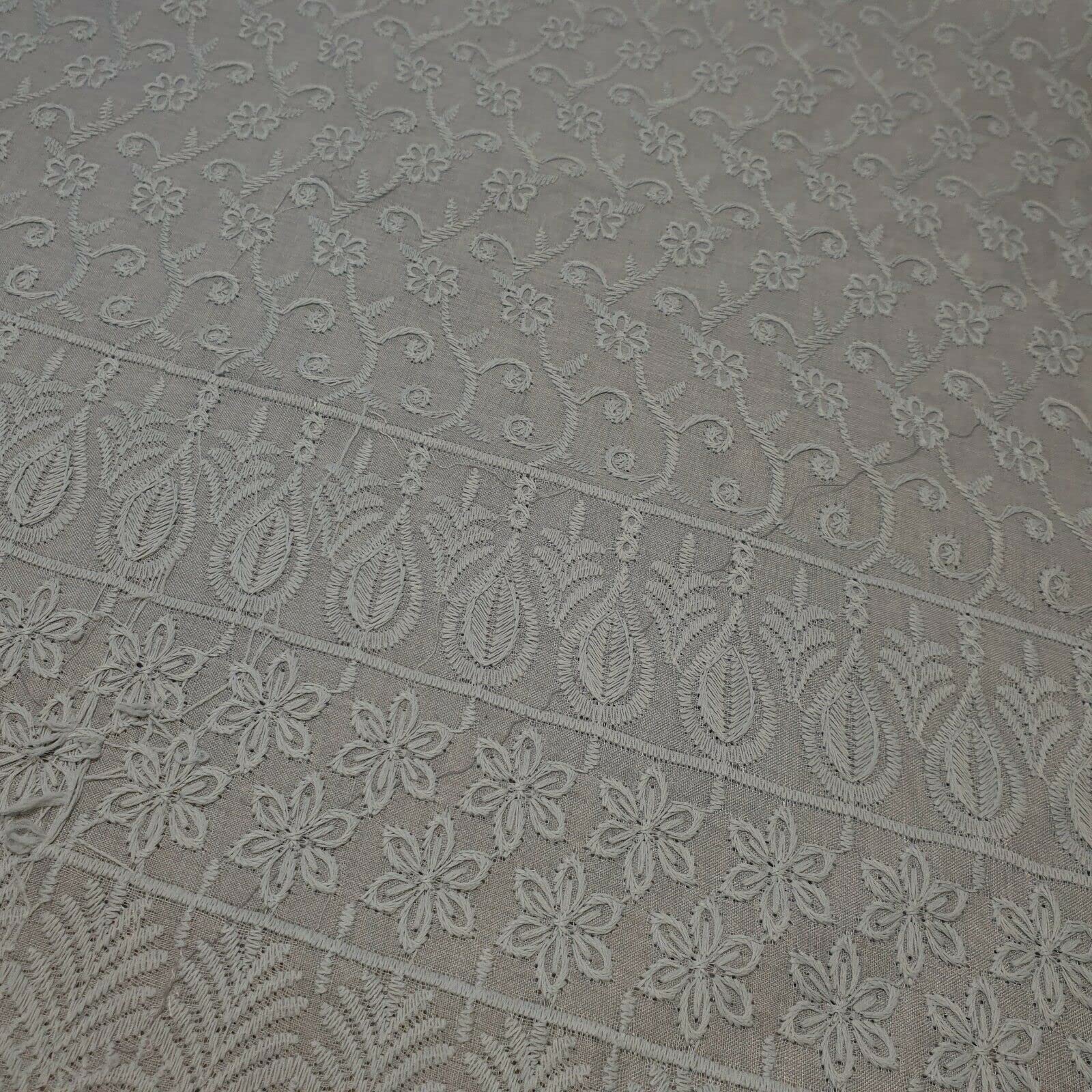 New Indian 100% Cotton Lawn Broderie Anglaise Embroidery Dress Craft Fabric 44" (1 Meter, Silver Grey) — image 1