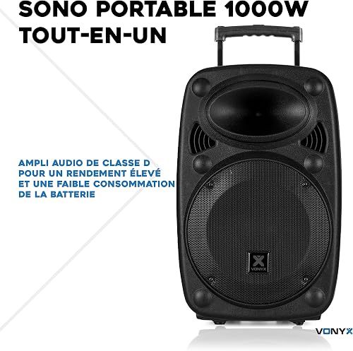 Vonyx VERVE-46 15-Inch Portable PA Speaker, 1000W Battery Powered Sound System, Wireless Mics Included, Perfect Portable PA System & Speaker With Microphone for Events, Parties, and Presentations - 2