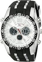 Reloj deportivo de hombre U.S. Polo Assn. con pantalla analógica-digital, alarma temporizador, día, fecha y retroiluminación, correa de silicona negra, caja de 45 mm, adecuado para muñecas de 6,5" a 8,5"