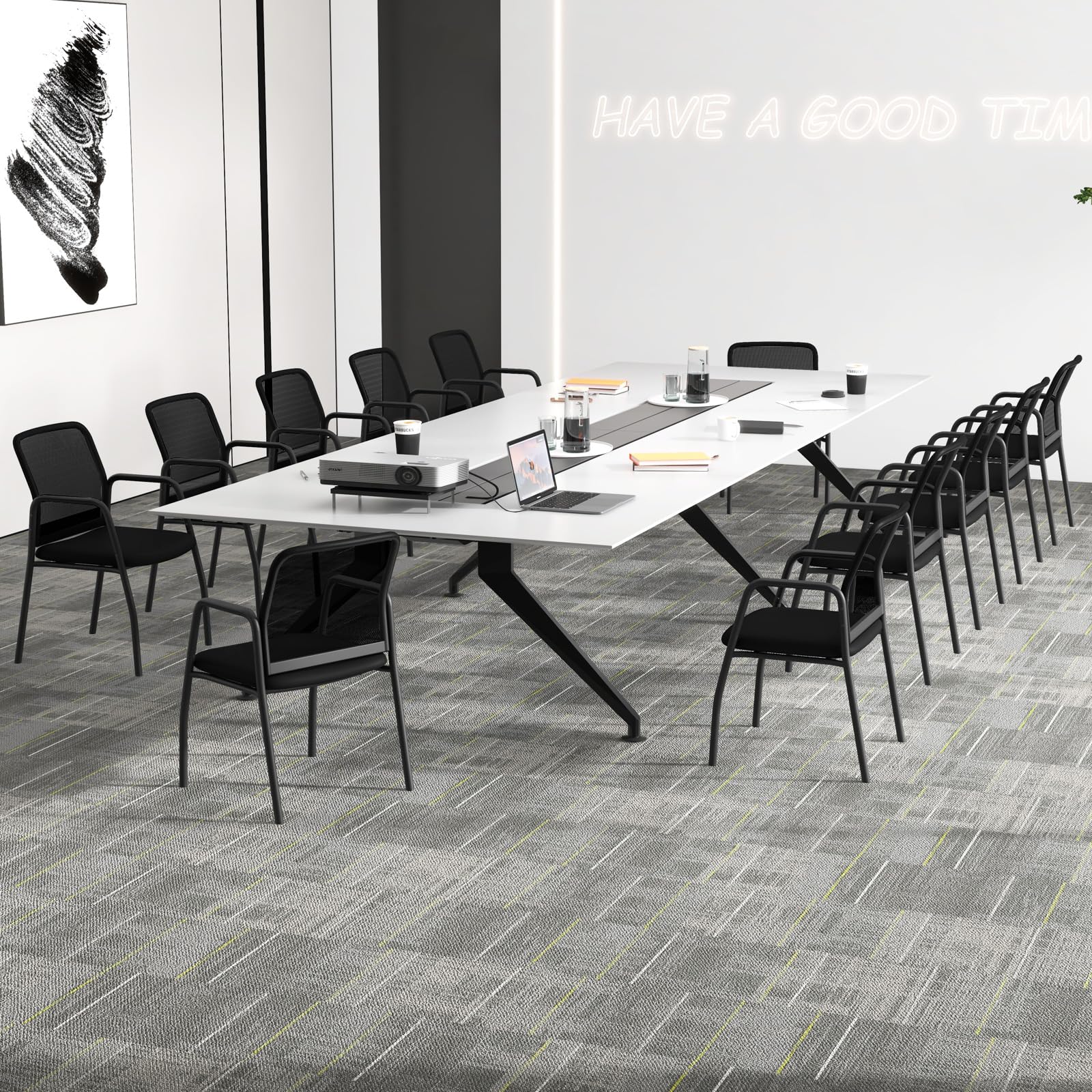 GIANTEX Lot de 2 Chaises de Conférence Empliable, Chaises de Salle de Réunion avec Dossier en Maille, Assise Rembourrée, Sièges de Visiteur Rembourrée pour Bureau, Salle d'Attente, Noir