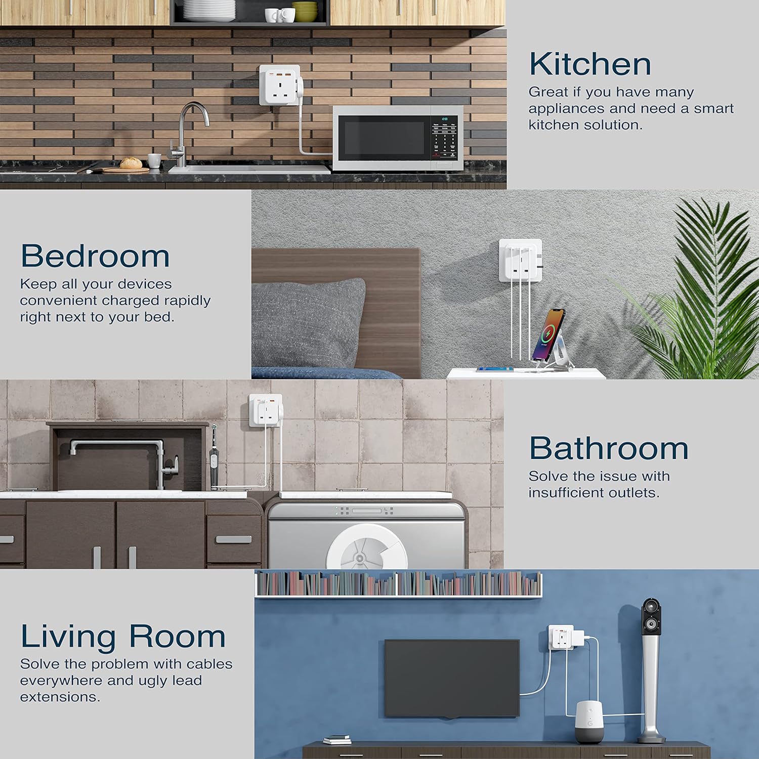Unidapt 3 Way Plug Adaptor with 3 Fast Charge USB ports, Multi Plug Extension with PD 20W USB-C and 2 USB-A QC 3.0, 13A UK Plug Extender Socket, Triple Plug Adapter, Wall Power Cube for Home Office 8