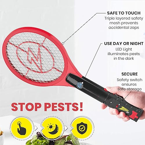 Miniatura 3 de Zap It Bug Zapper - Raqueta mata mosquitos recargable de 4000 voltios, cable de carga USB, Paquete de 2