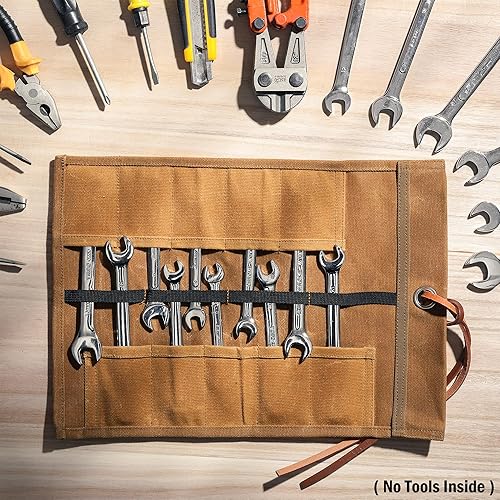 Miniatura 5 de Bolsa de herramientas de lona, rollo pequeño para herramientas, 10 ranuras y 1 cuerda de amarre, bolsa enrollable de almacenamiento de lona encerada