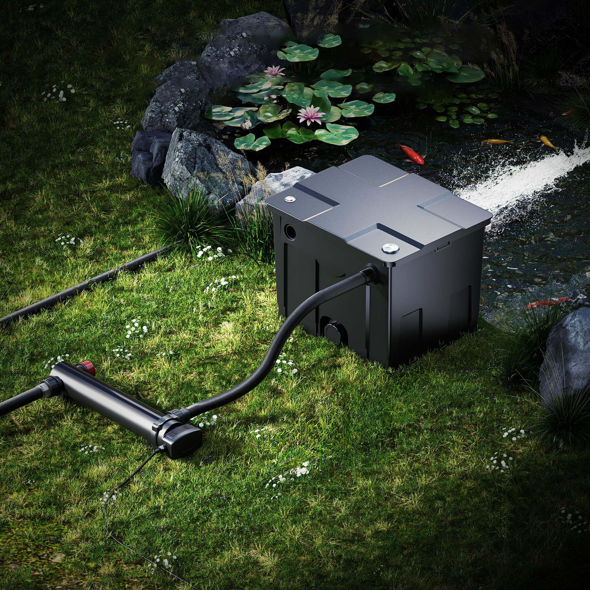 SunSun Kit complet: CBF-350 Filtre de bassin jusqu'à 12000 L Biologique, CUV-336 lampe uv UVC Clarificateur avec 36 Watt Puissance UV-C