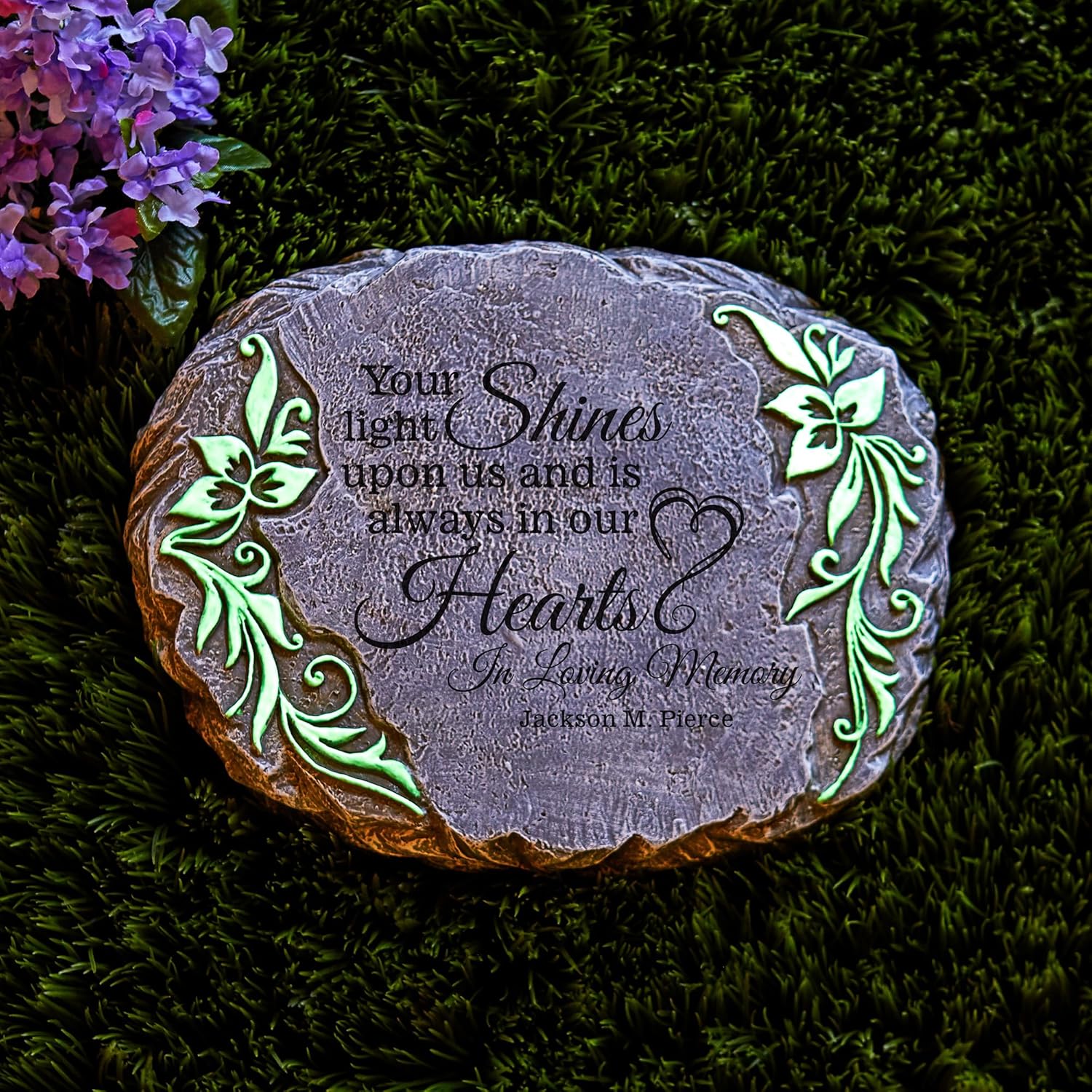 Let's Make Memories Personalized Memorial Garden Stone - Glow-in-The-Dark - Engraved - Sympathy Garden Marker - Outdoor Memorial - Condolences - Loss of a Loved One - Your Light Shines