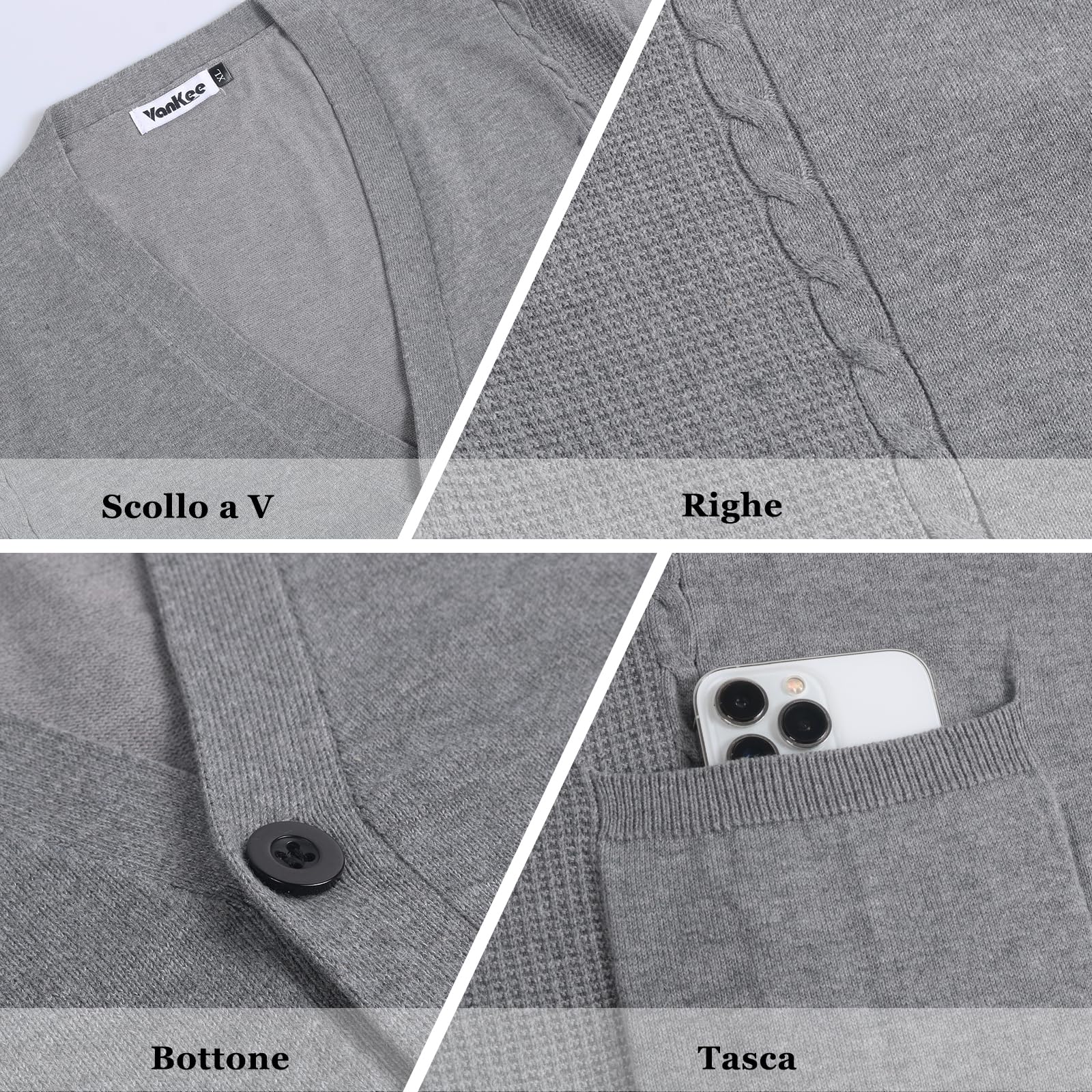 Cardigan da Uomo Maglieria Scollo V Cardigan con Tasche Cotone a Maniche Lunghe Maglione Elegante e Casual Giacca Leggera per Ufficio e Appuntamenti Taglie S-XXL