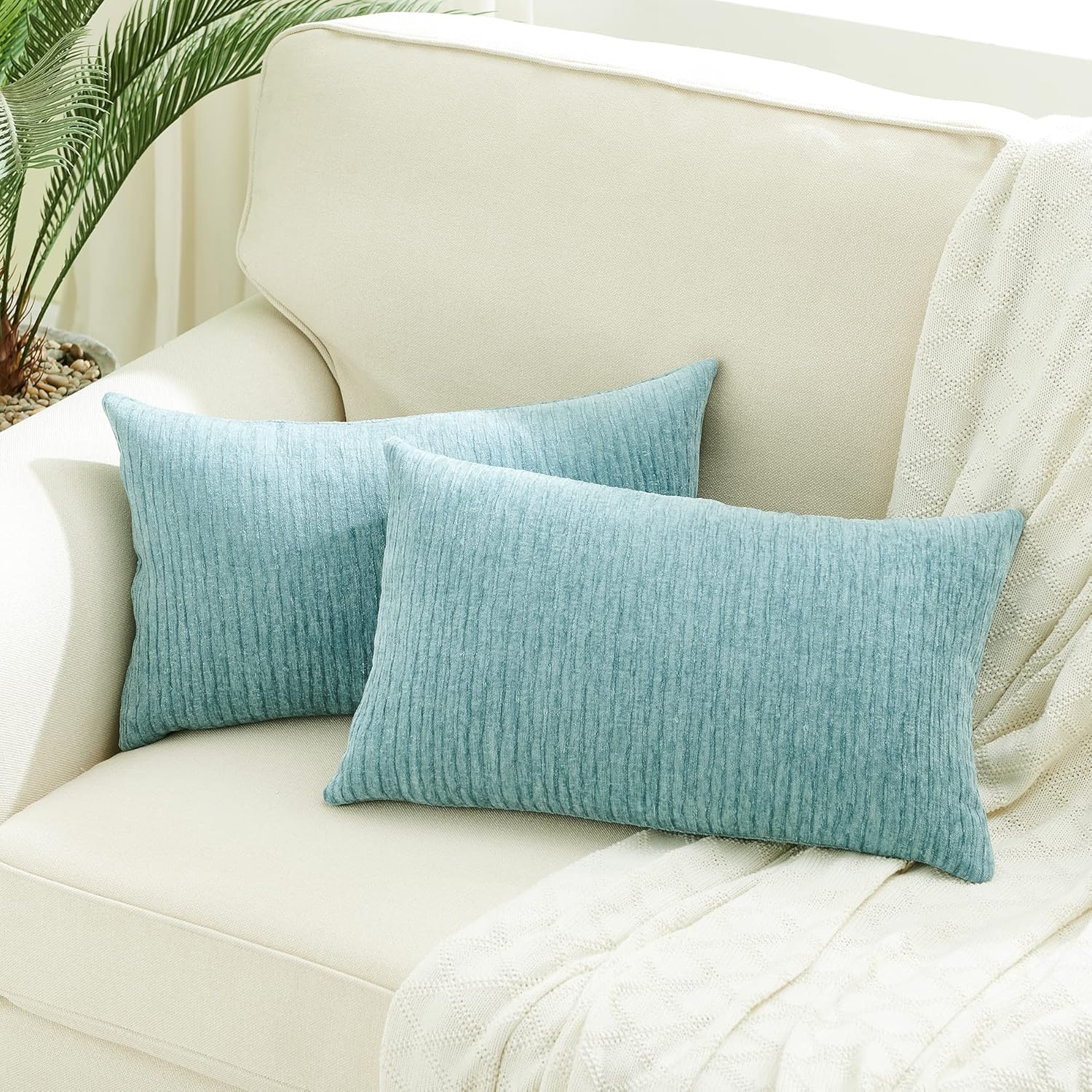 WLNUI Lumbar Grey Turquoise Pillow Covers 12x20 Inch Set of 2 Oblong Rectangle Luxurious
