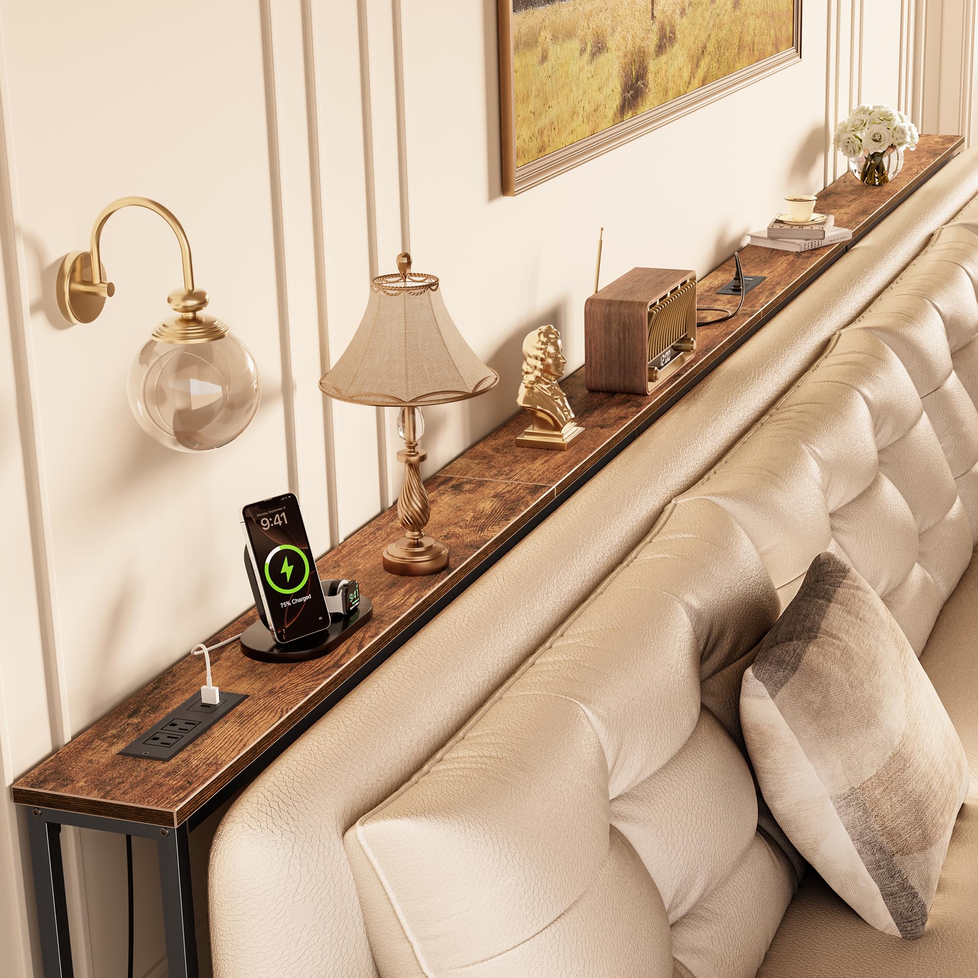Huuger 141 7 Inch Sofa Table with Power Outlets and USB-C Ports 5 9 Inch Narrow Entryway Table