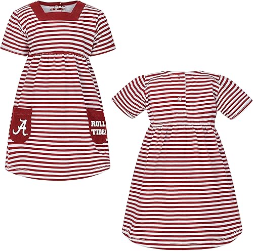 Miniatura 2 de Little King NCAA - Vestido a rayas de manga corta con bolsillos para niñas pequeñas, 100% algodón, tallas 2T, 3T y 4T