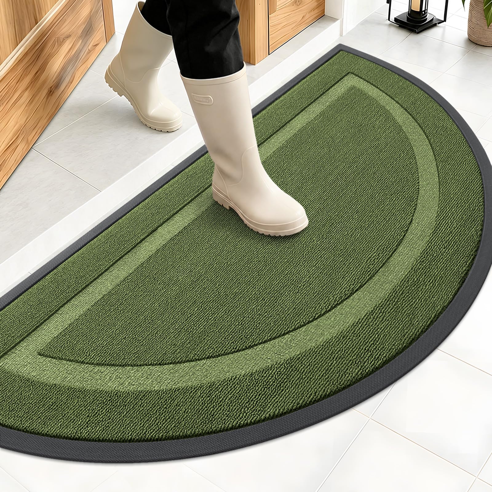 OLANLY Half Circle Front Door Mat Outside 47x23 All-Season Rubber Doormat | Classic Green, Absorbent, Heavy-Duty, Stain and Fade Resistant, Non-Slip Backing, Low-Profile Indoor Outdoor Entryway Mat