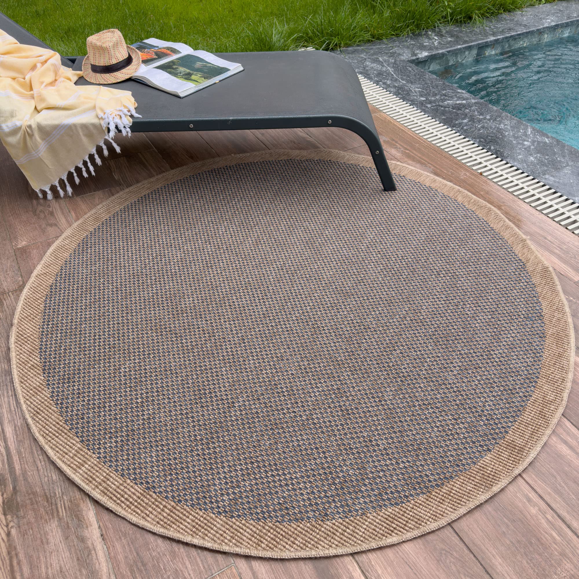THE RUGS Nature Collection Outdoor Rug, Indoor/Outdoor Tona Border Area Rug for Patio Deck, Garden, Kitchen