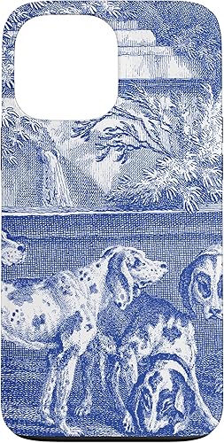 Funda para iPhone 13 Pro Max Vintage Azul French Toile Hound Dogs