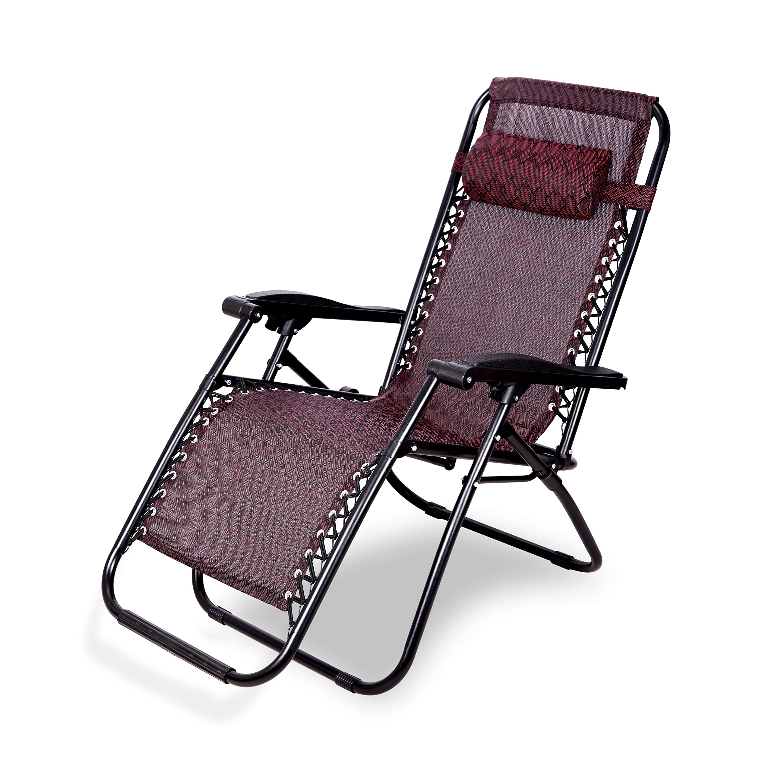 STAR WORK Stainless Steel Zero Gravity Chair, Lawn Chair Recliner Lounge, Portable Camping Folding Beach Chair with Removable Pillow (Maroon Texture)