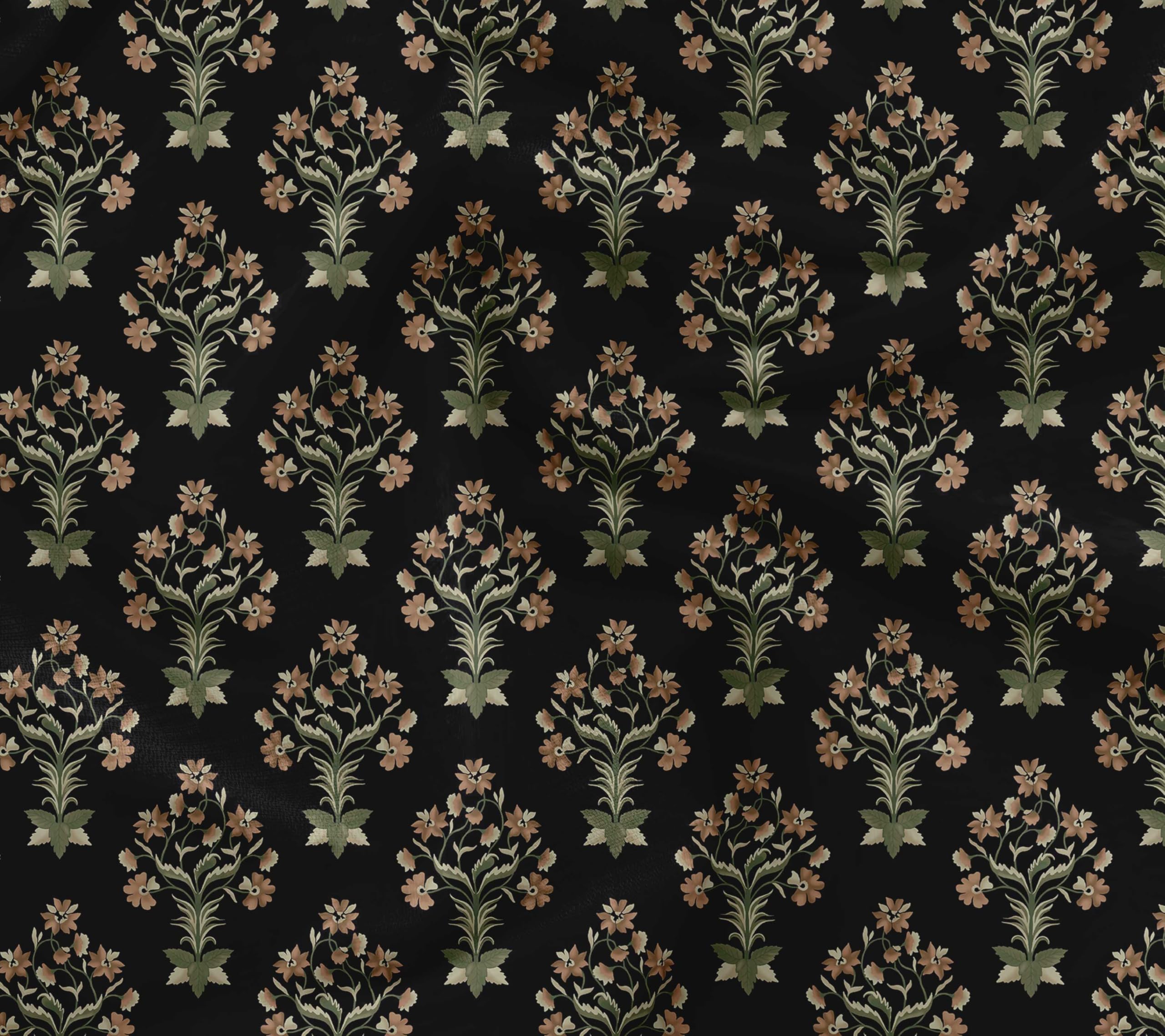 Soimoi Lightweight Velvet Fabric - Black, Block Print, Unstitched Material - 58" Wide, Perfect Fabric For Upholstery, Sofa, Chair, Cushion And Other Home Furnishing Projects, 1 Meter