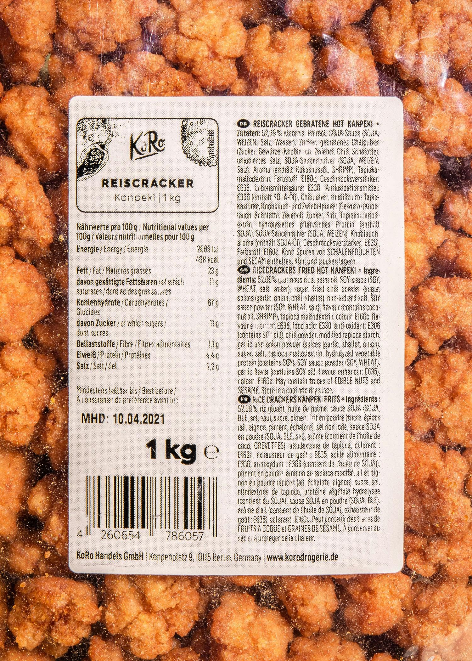 KoRo - Rice crackers piquants aux épices asiatiques 1 kg - Craquelins de riz asiatiques avec poudre de piment - Snack super croustillants