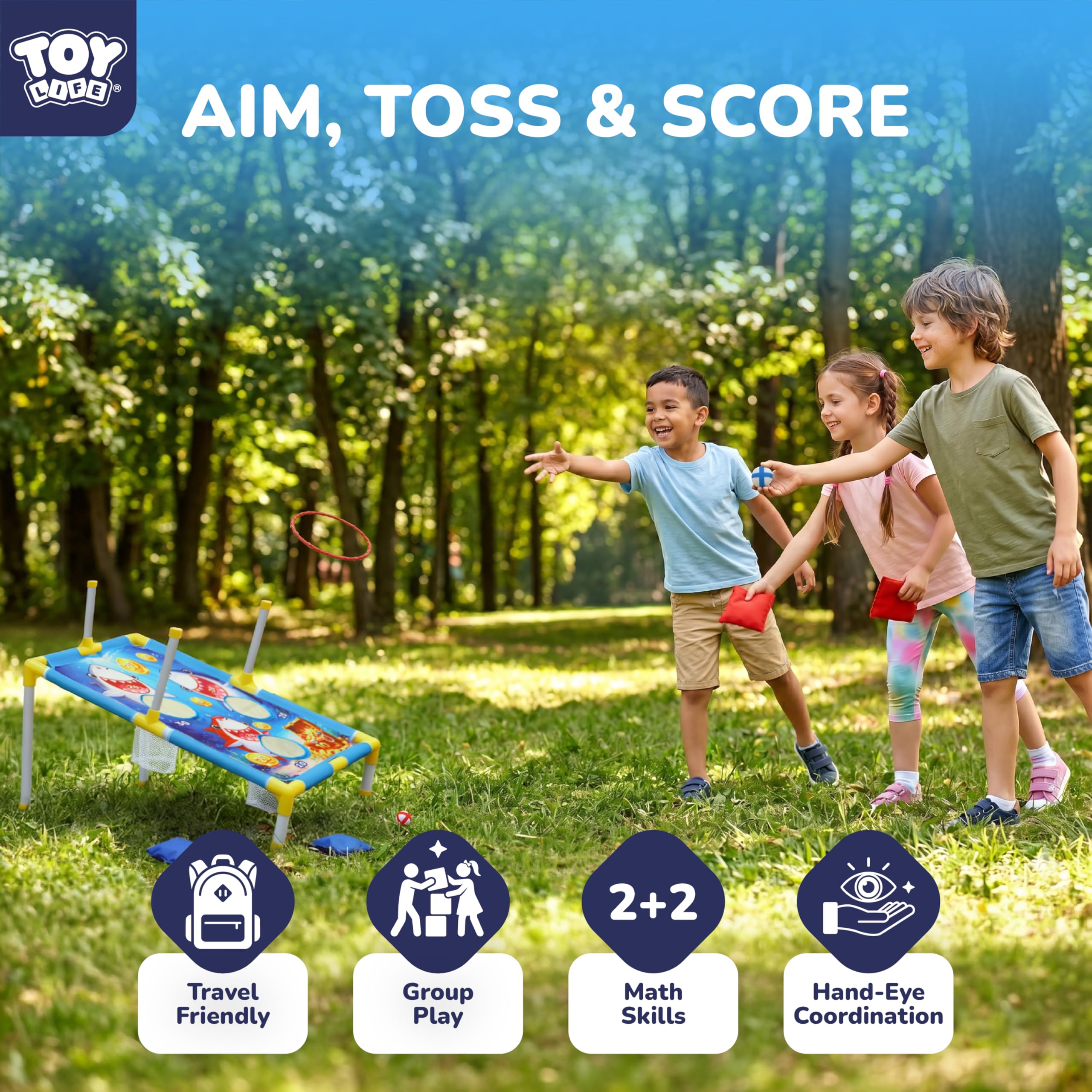 TOY Life 3-in-1 klebrige Sitzsack-Ringwurfspiele, Cornhole, Outdoor-Spielzeug für Kinder im Alter von 4–8 Jahren, Sport & Spielen im Freien, Hinterhof-Spielzeug, Familien-Rasen-Hof-Spiele