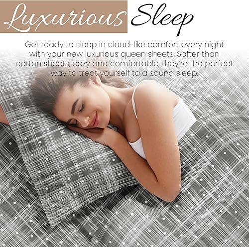 Miniatura 6 de Linen Market Juego de sábanas tamaño Queen, 4 piezas, ultracómodas, transpirables, refrescantes, esquinas tipo bolsillos profundos para colchón de