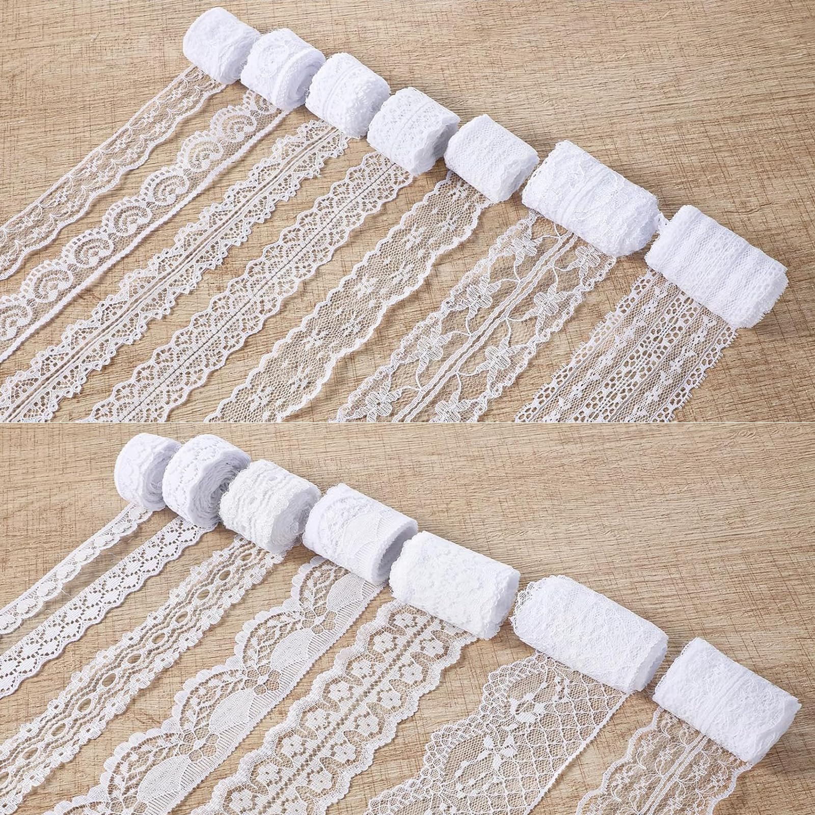 14 Rolls Broderie Anglaise Trim and Lace Ribbon Collection, 0.8-2cm Width Crochet Ribbon, White Lace Trimming for Sewing and Crafting, Cotton Lace Trim in Assorted Patterns,3.28 Yards Each