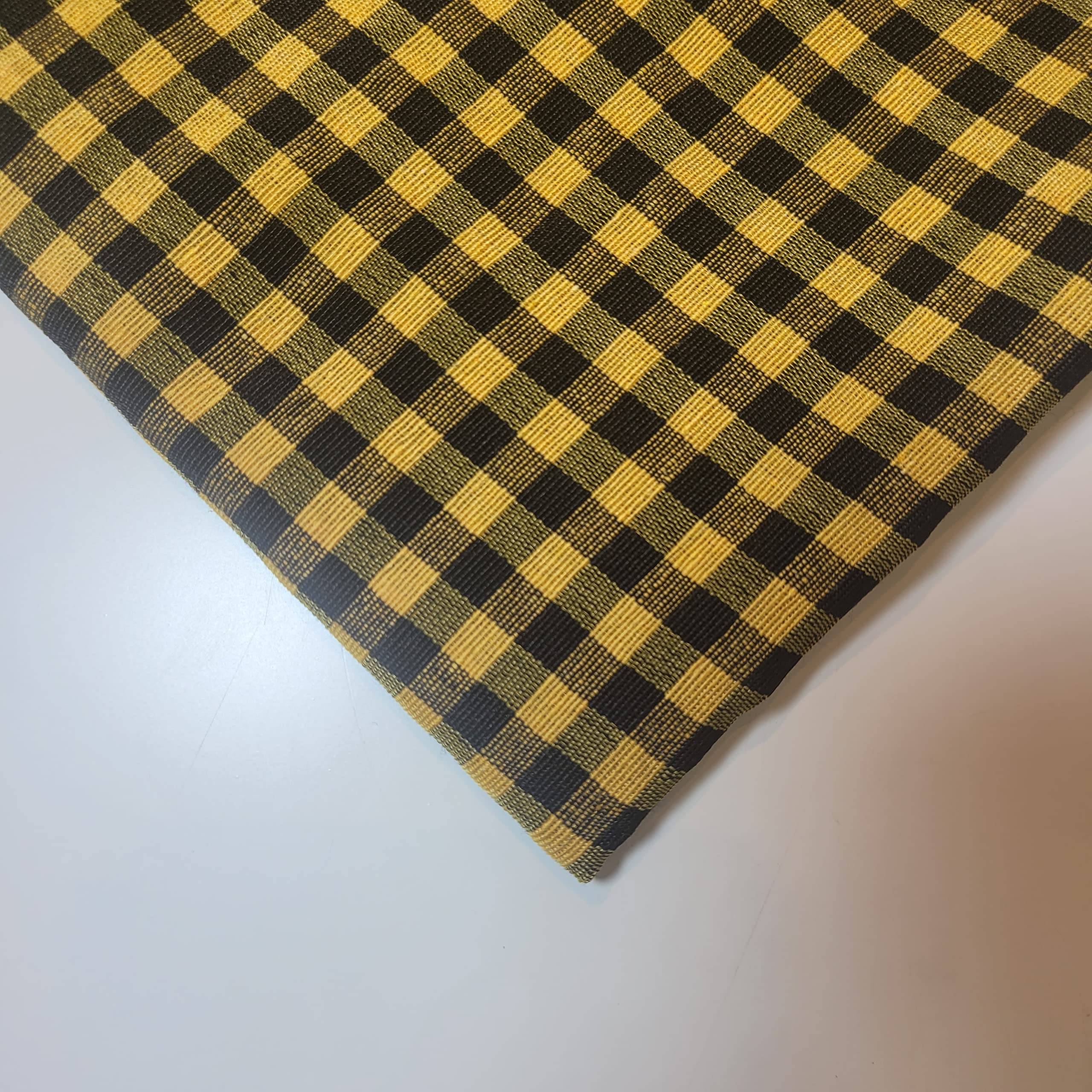 Lniana tkanina w kratkę w kratkę w kratę Khadi miękka tkanina lniana w kratkę Vichy 107 cm E (5 m, musztardowa czerń (1/8 cala)