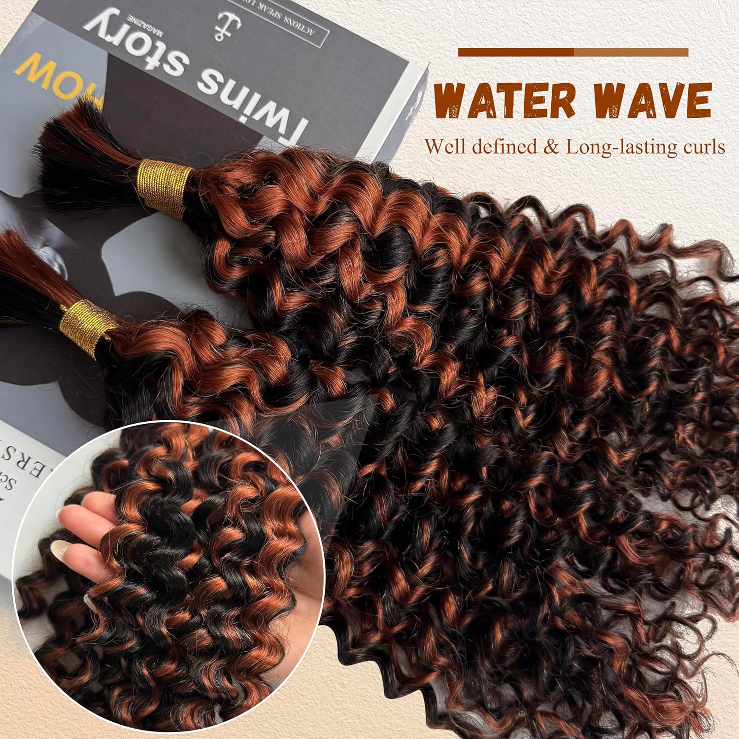 Belaved 1B30 Human Braiding Hair Ombre Highlight 2 Bundles 100g Bulk for Micro Braiding Wig Wet and Wavy Curly Hair Extensions for Boho Braids Knotless Honey Blonde Deep Water Wave 16inch