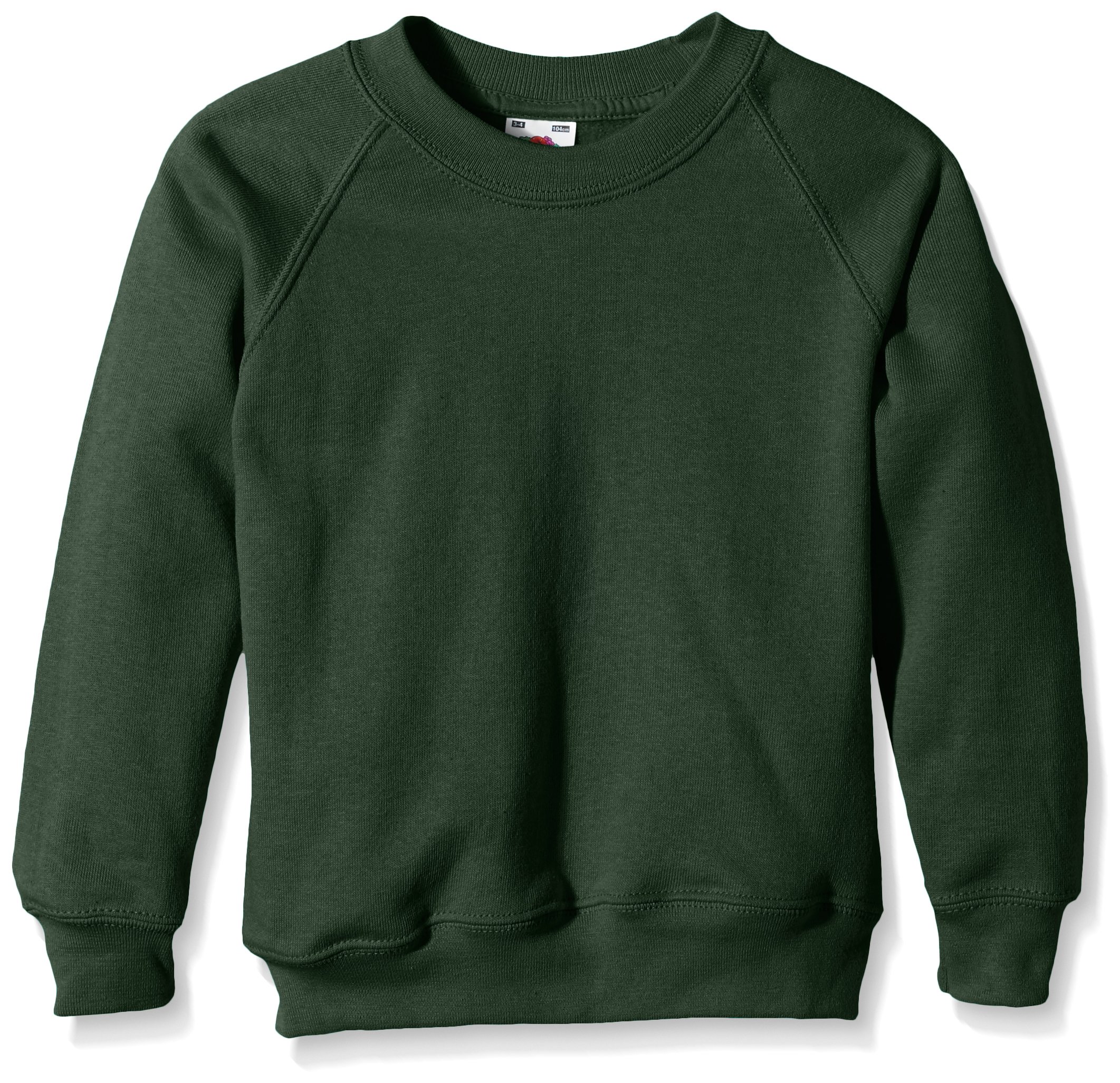 Fruit of the Loom Unisex Kids Raglan Classic Sweater, Bottle Green, 5-6 Years (Manufacturer Size:26) - B