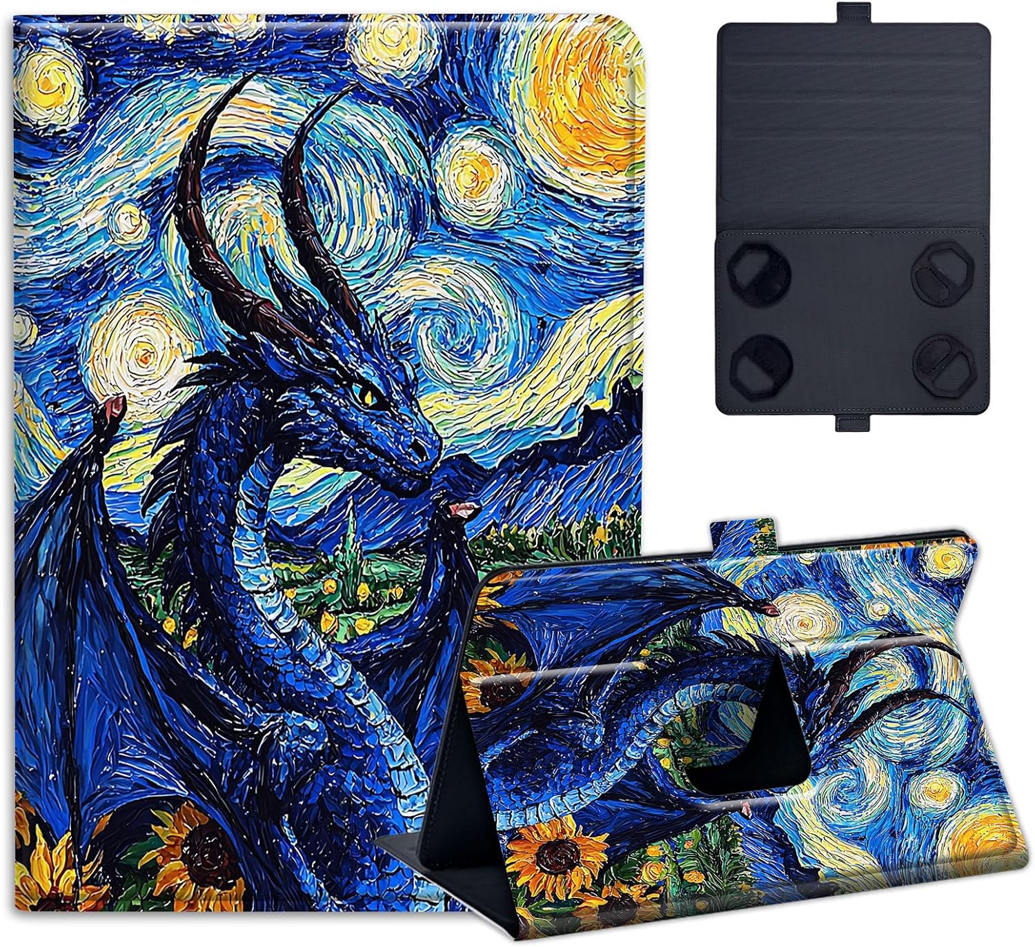 Universal 7.9" 8.0" 8.4" 8.9" 9" Tablet Case,Protective Cover Stand Folio Case for 7-9 Inch Tablet, Dragon in The Style of Van Goghs
