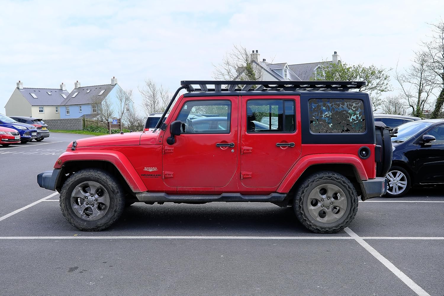 Floral Flower Print Rear Window Decals Fit 2018-2025 Wrangler 4 Door JLU Rear Quarter Window 2018 2019 2020 2023 2024 - Flowers Floral Decal Sticker Vehicle Vinyl Matte Black(4 Door only)