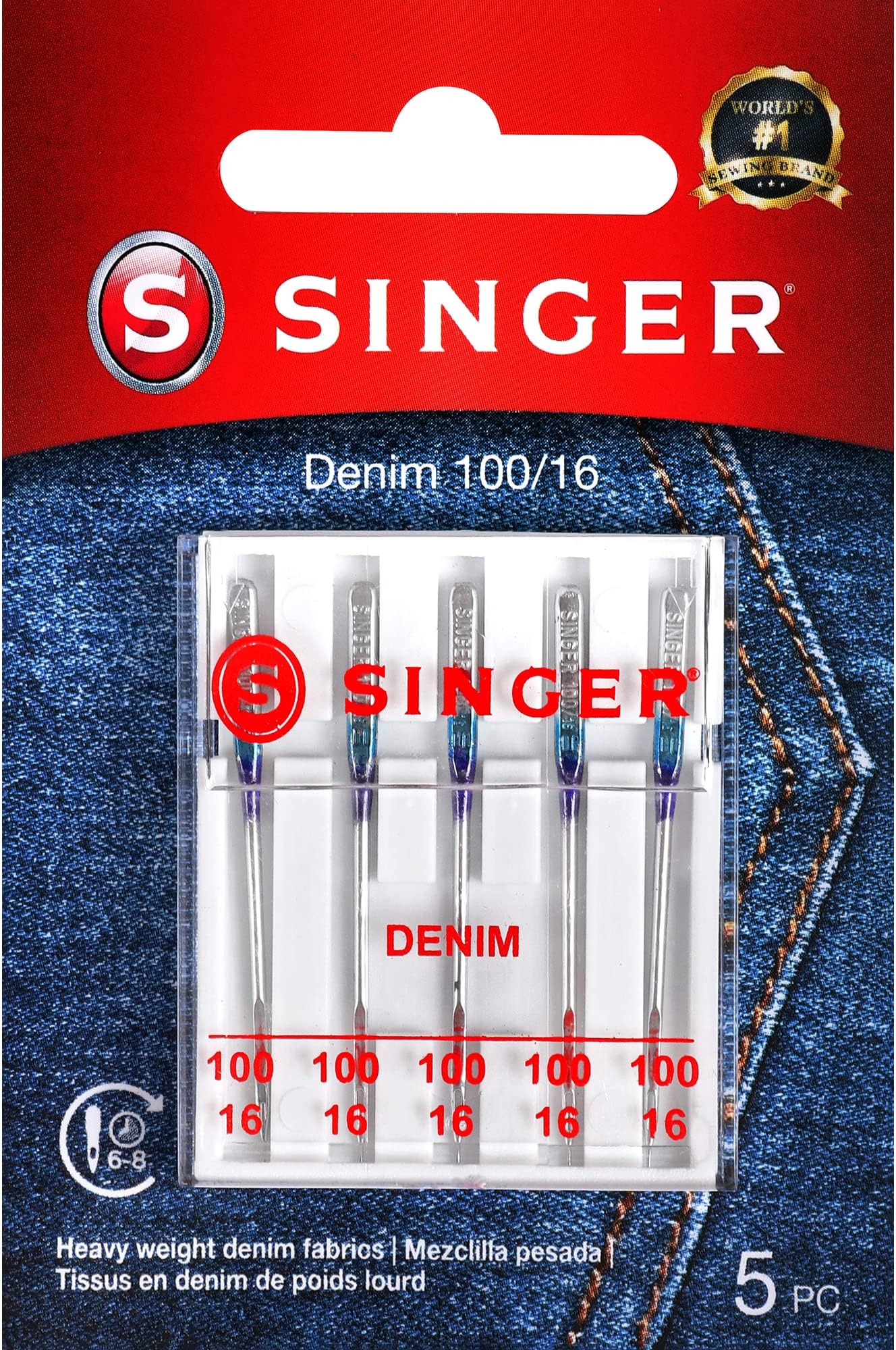 SINGER Denim Sewing Machine Needles, Size 100/16-5 Count