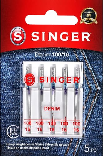 SINGER Agujas para máquina de coser de mezclilla, tamaño 10016-5 unidades