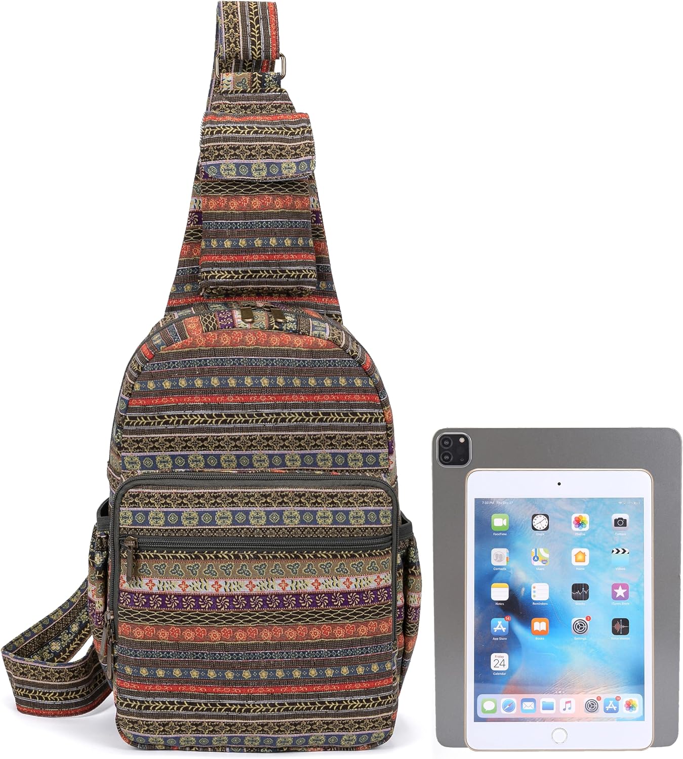 Coton Pose Women sling bag Elephant canvas large boho backpacks bohemian Crossbody Bag (green grey) - Image 7