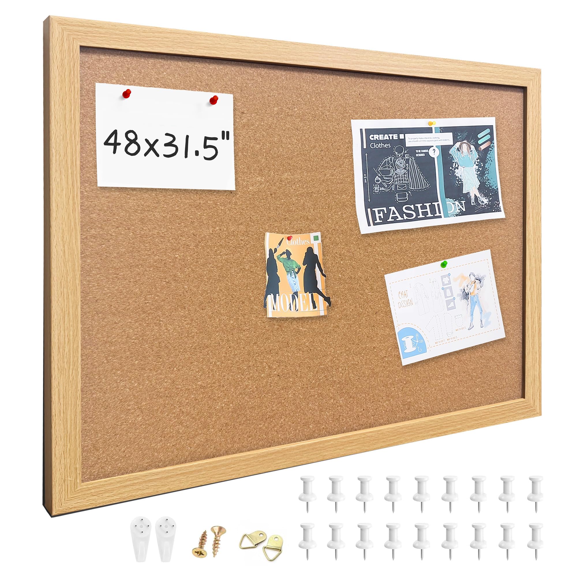 31.5"x48" Crude Wood Framed Hanging Cork Bulletin Board